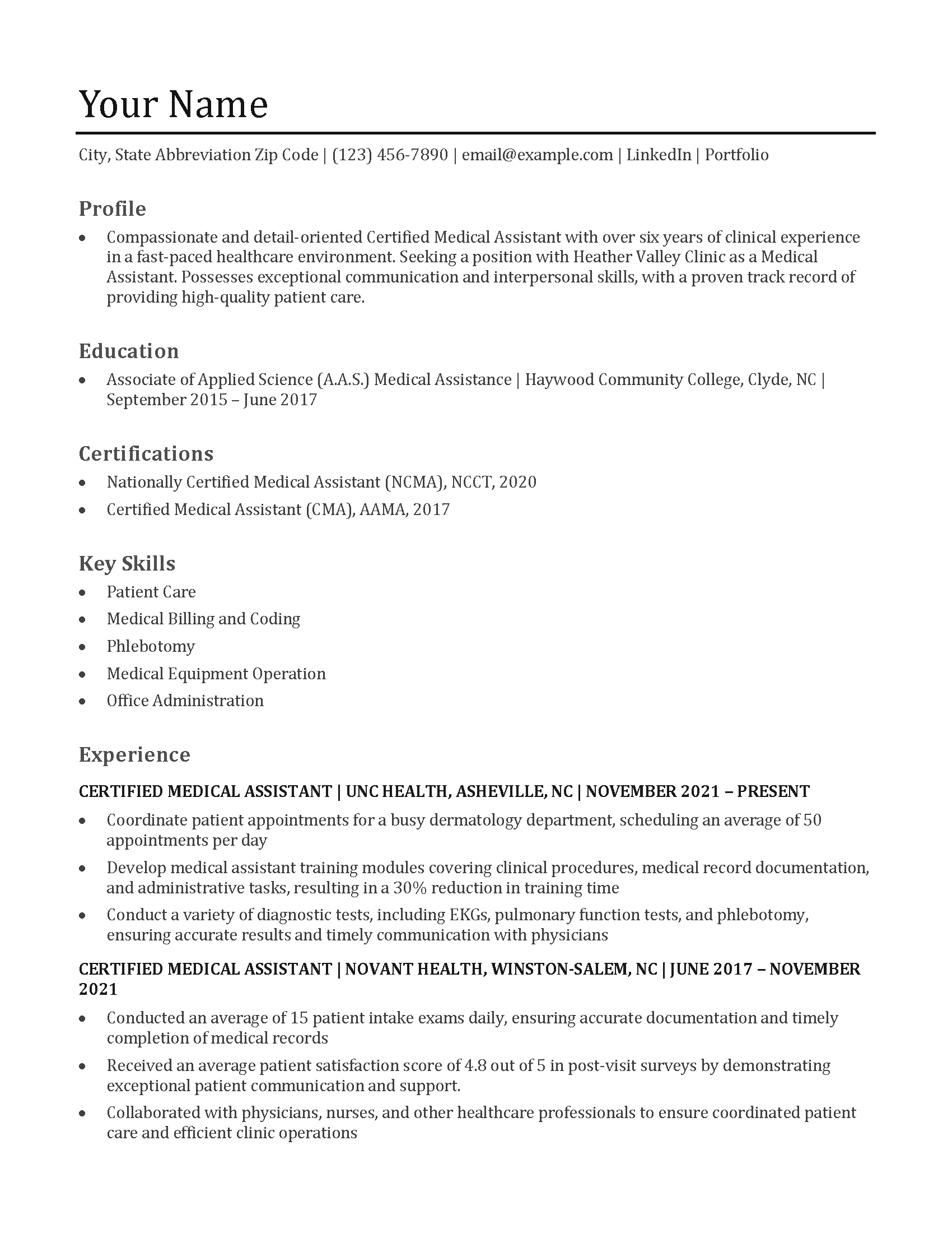 Medical Assistant Resume Example