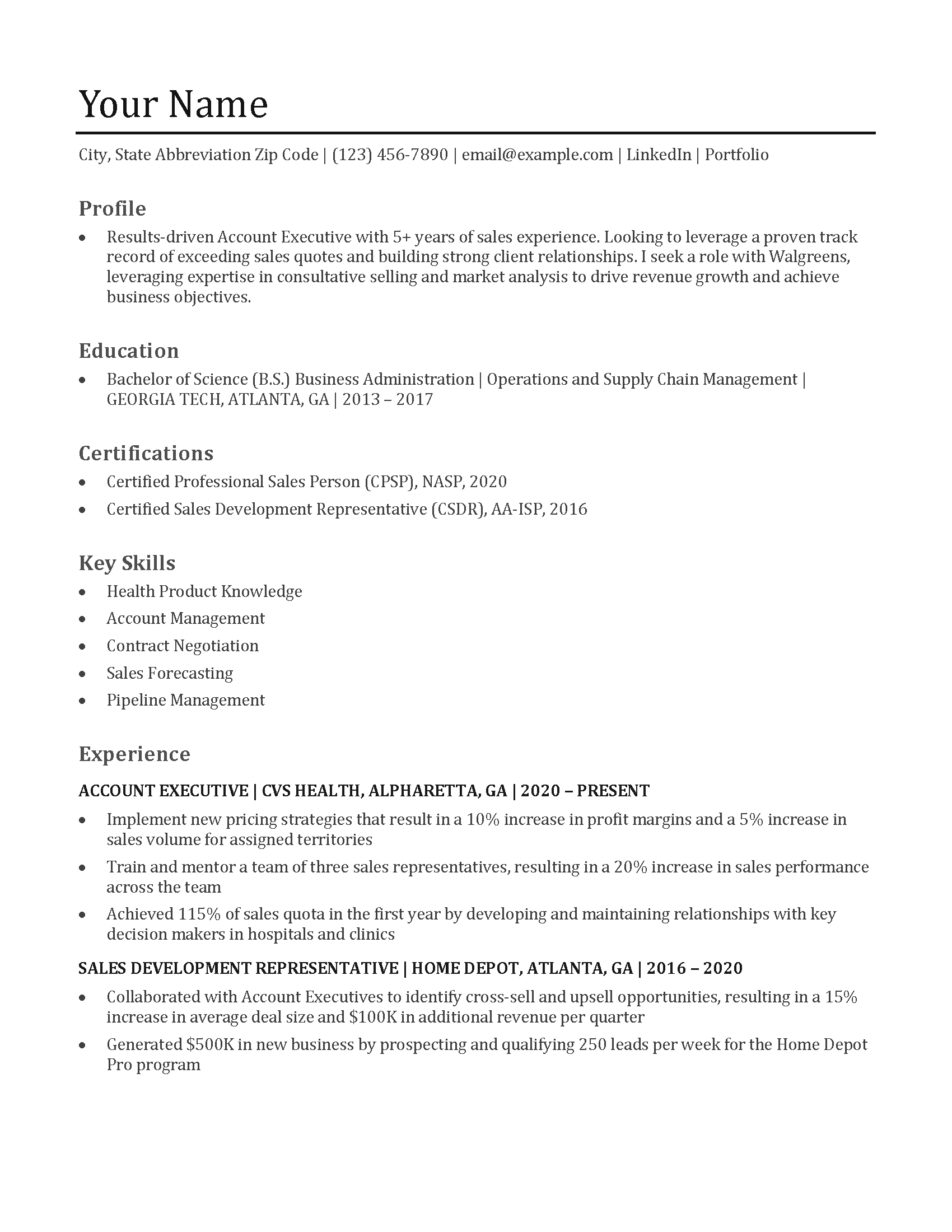Sales Resume Example