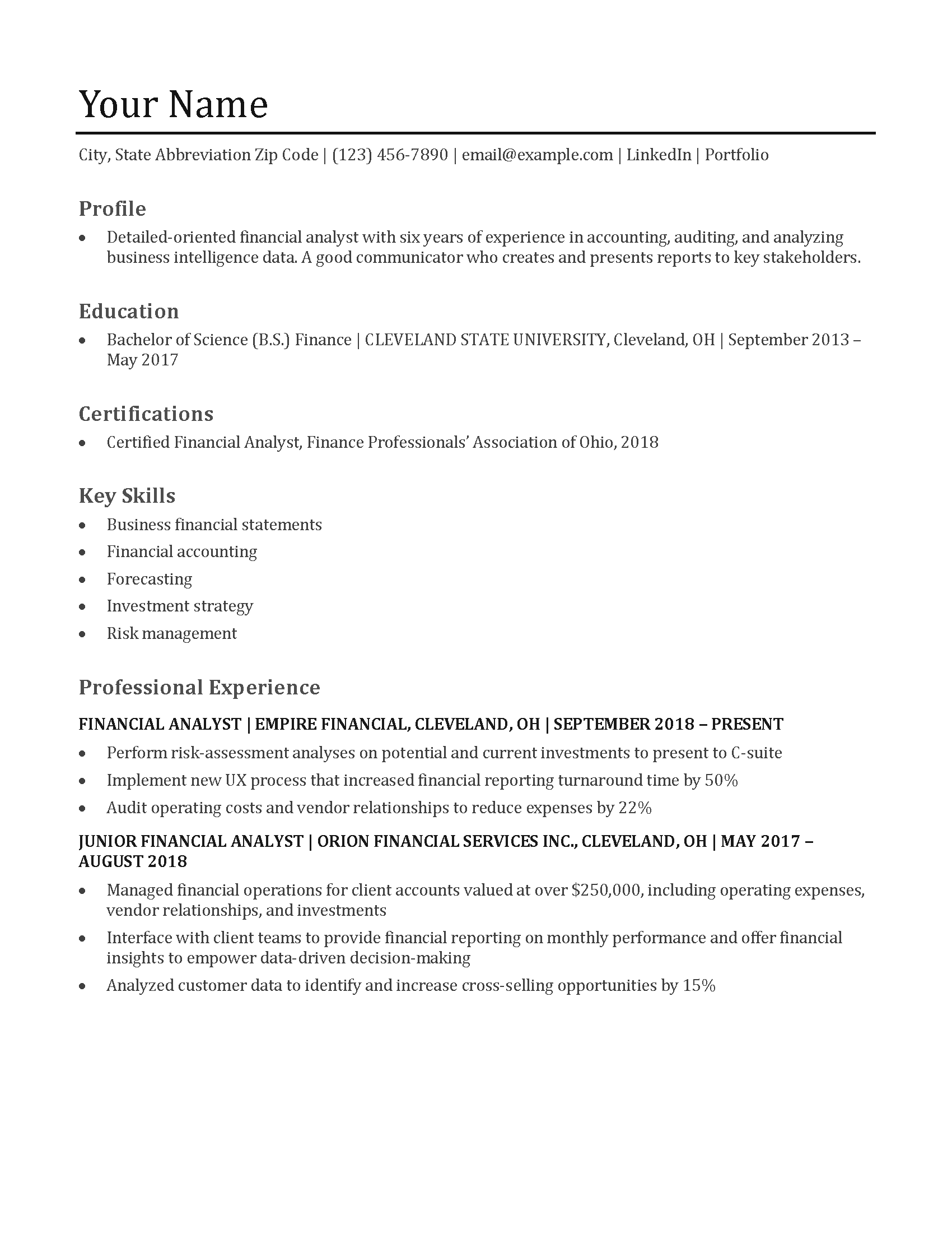Financial Analyst Resume Example Image