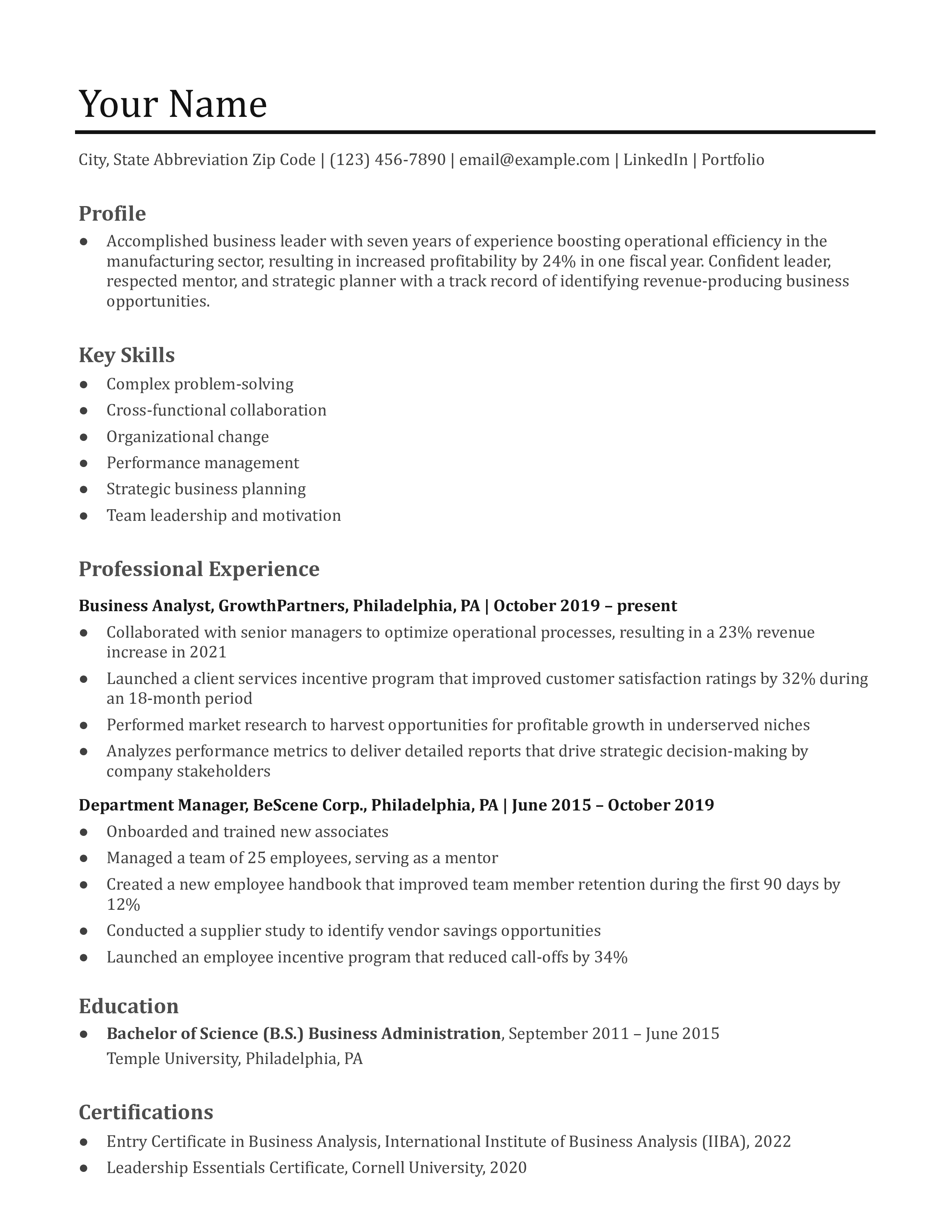 Microsoft Word Resume Example