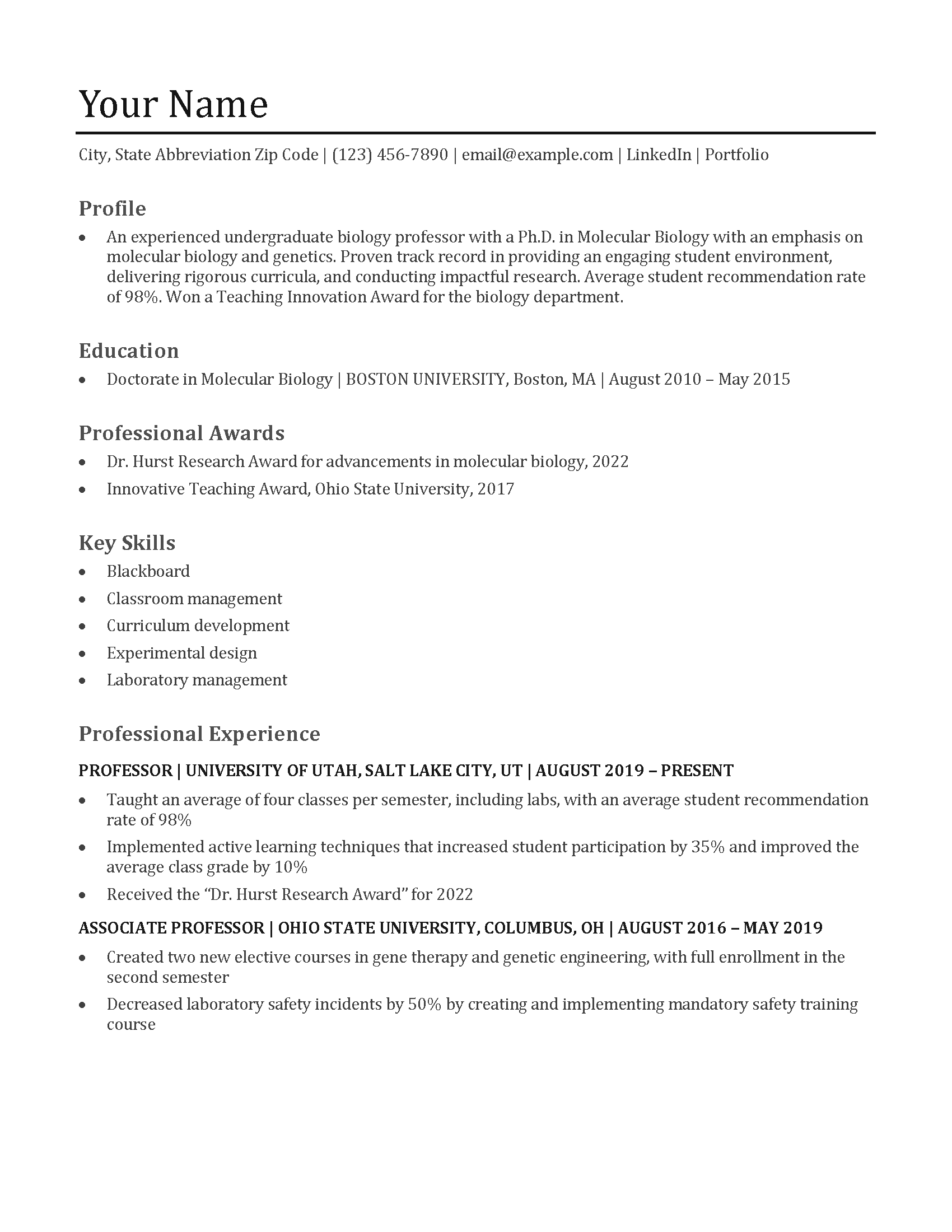 Traditional (Classic) Resume Example