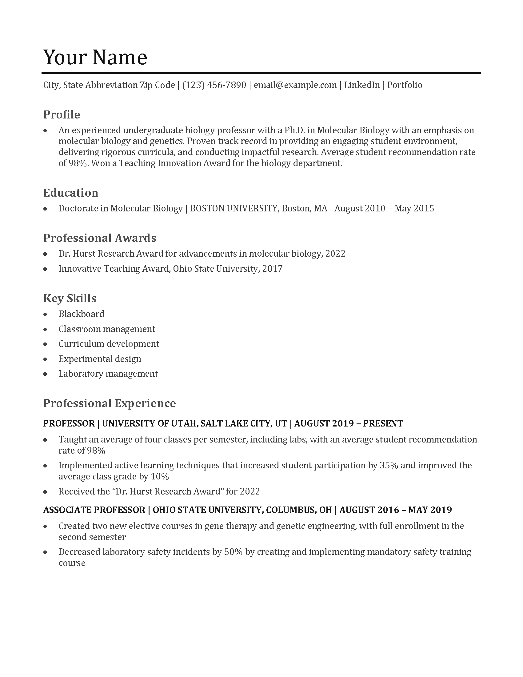 Traditional Classic Resume Templates - Traditional Classic Resume Example