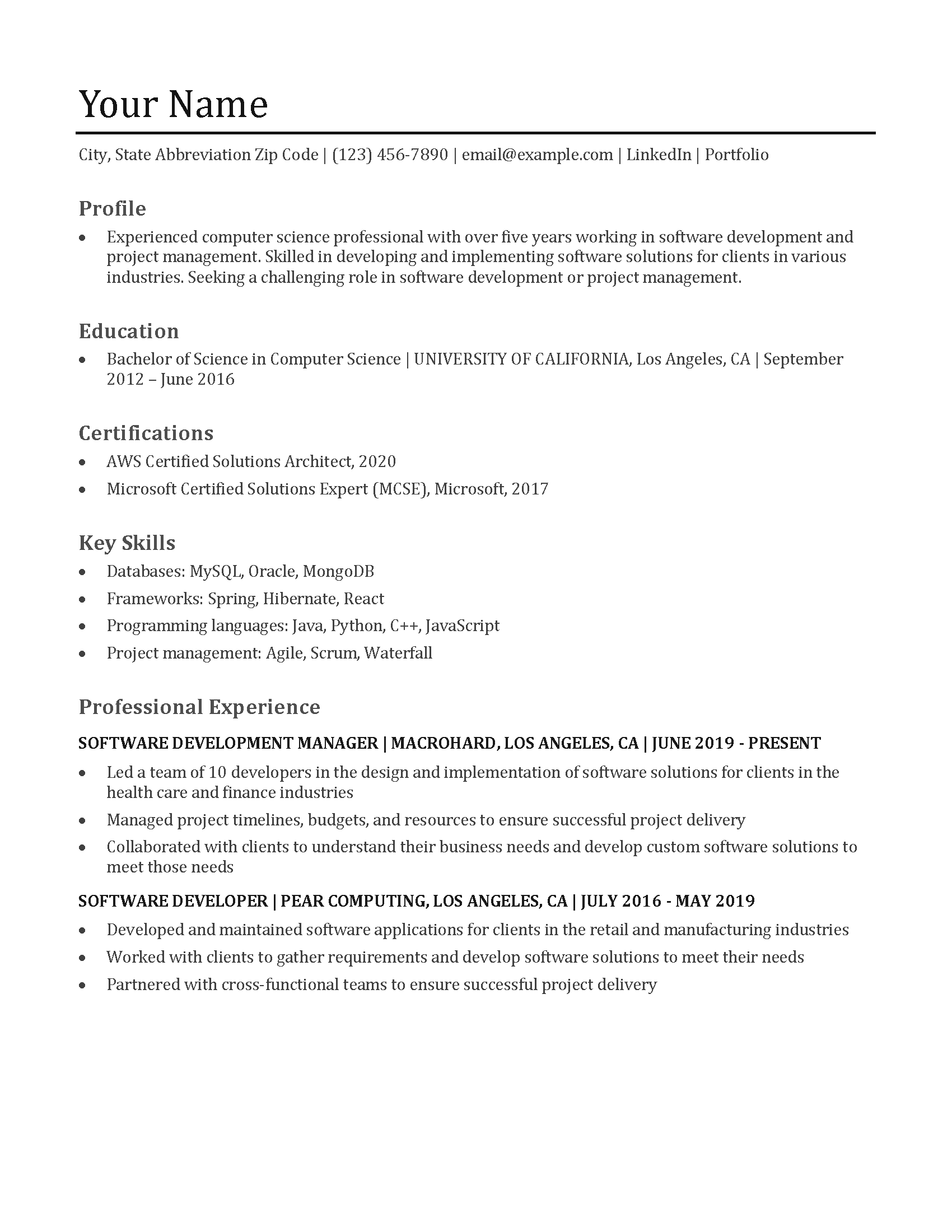 Computer Science Resume Example Banner Image