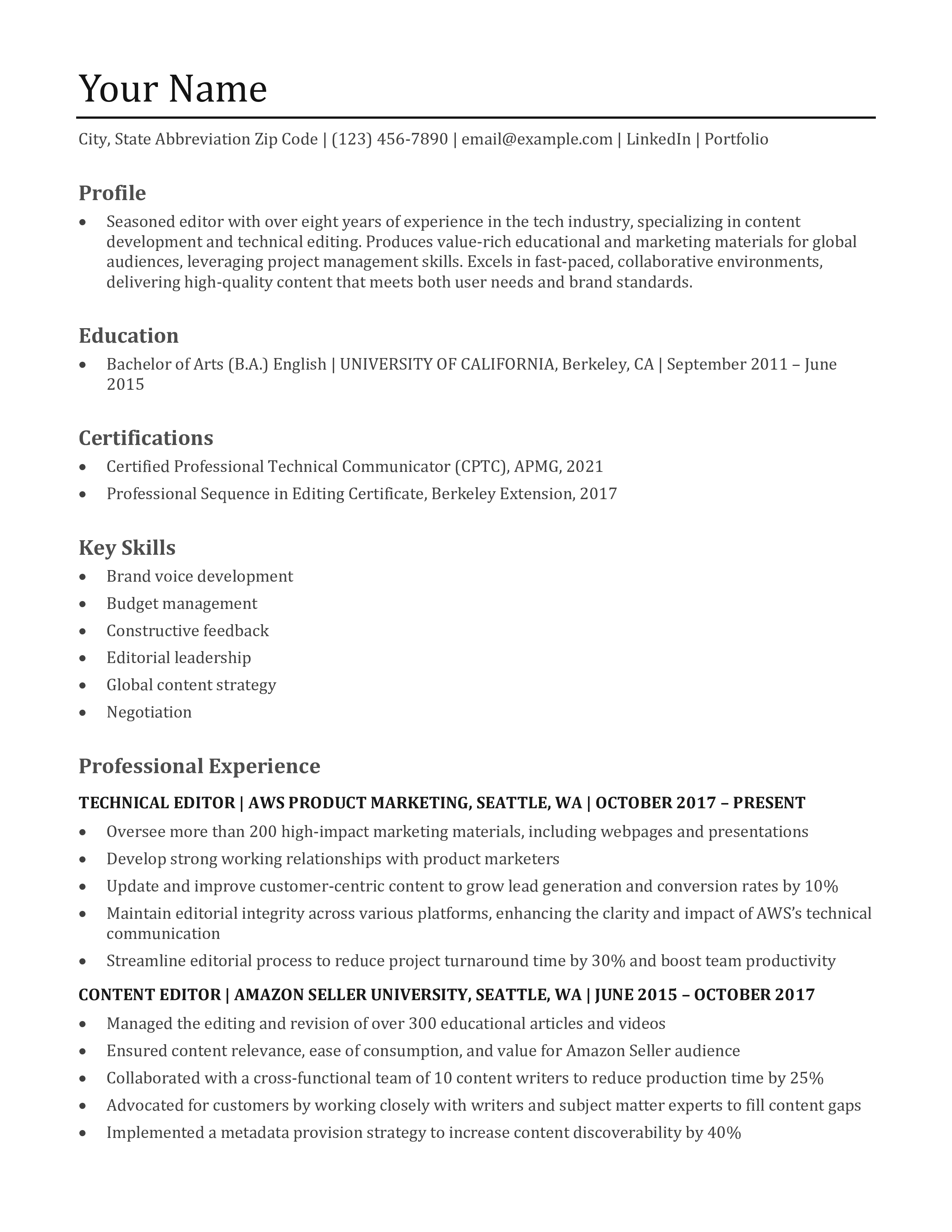 Editor Resume Example