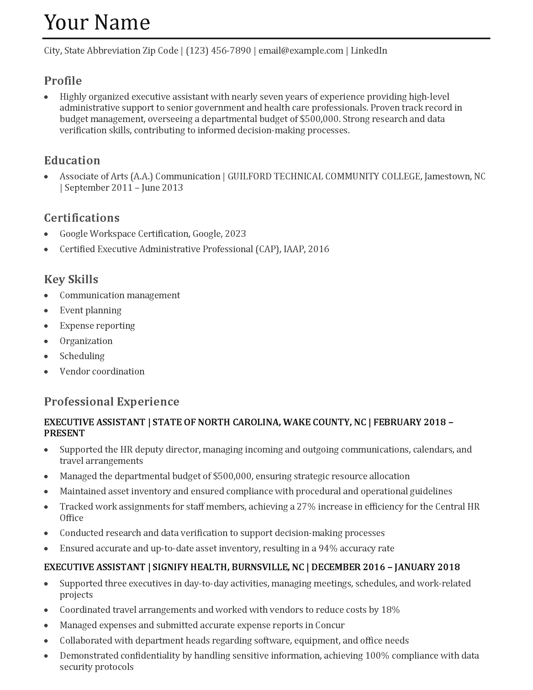 Executive Assistant Resume Templates and Examples for 2024