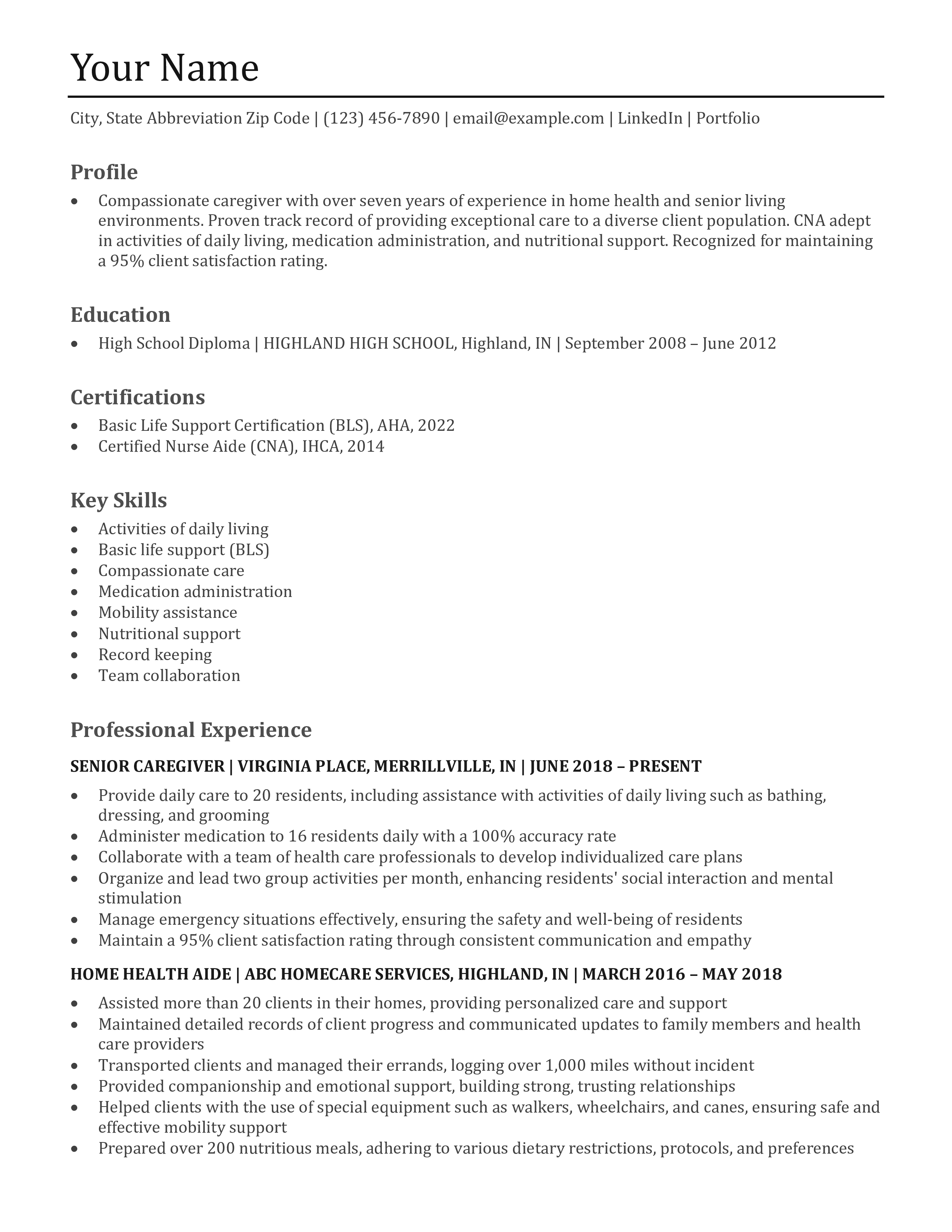 Caregiver Resume Templates and Examples