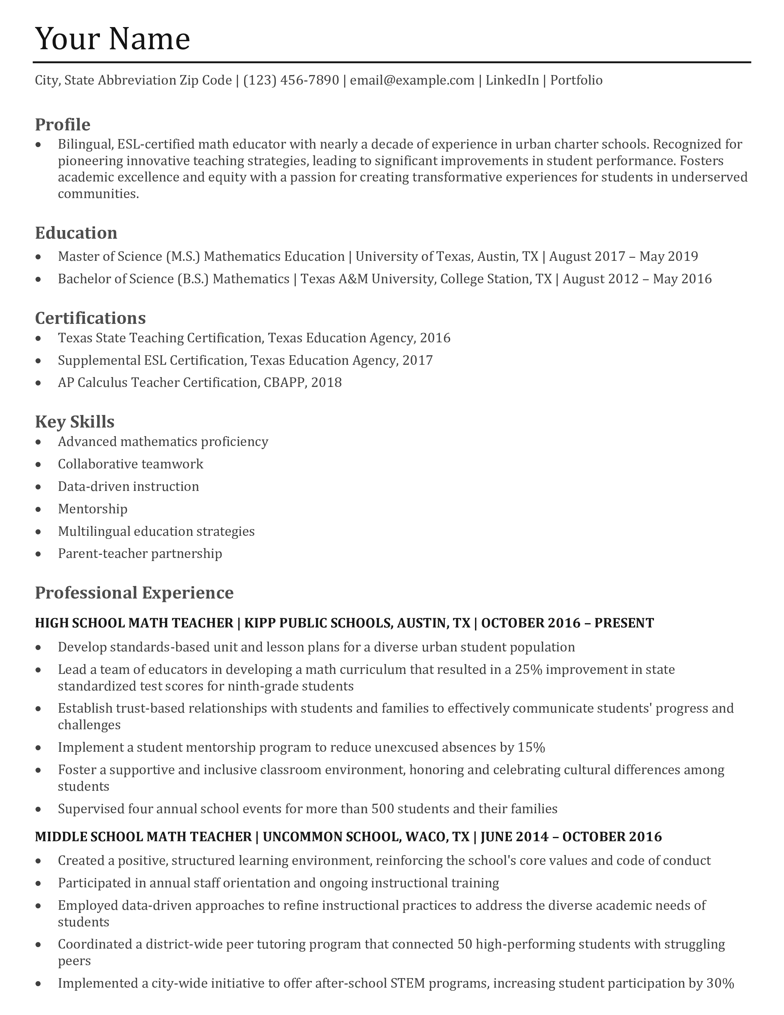 Education Resume Templates and Examples