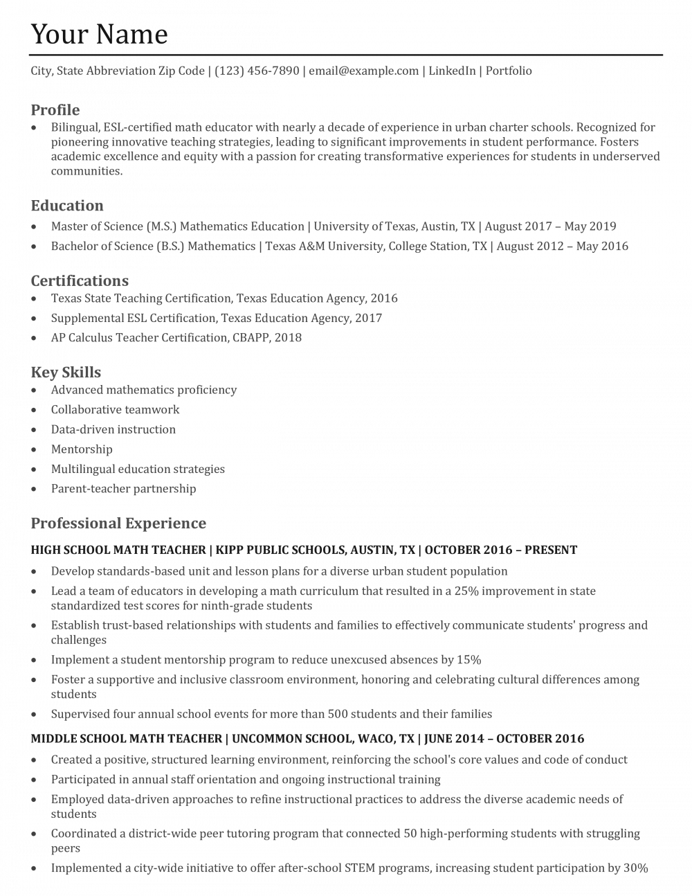 Education Resume Templates and Examples