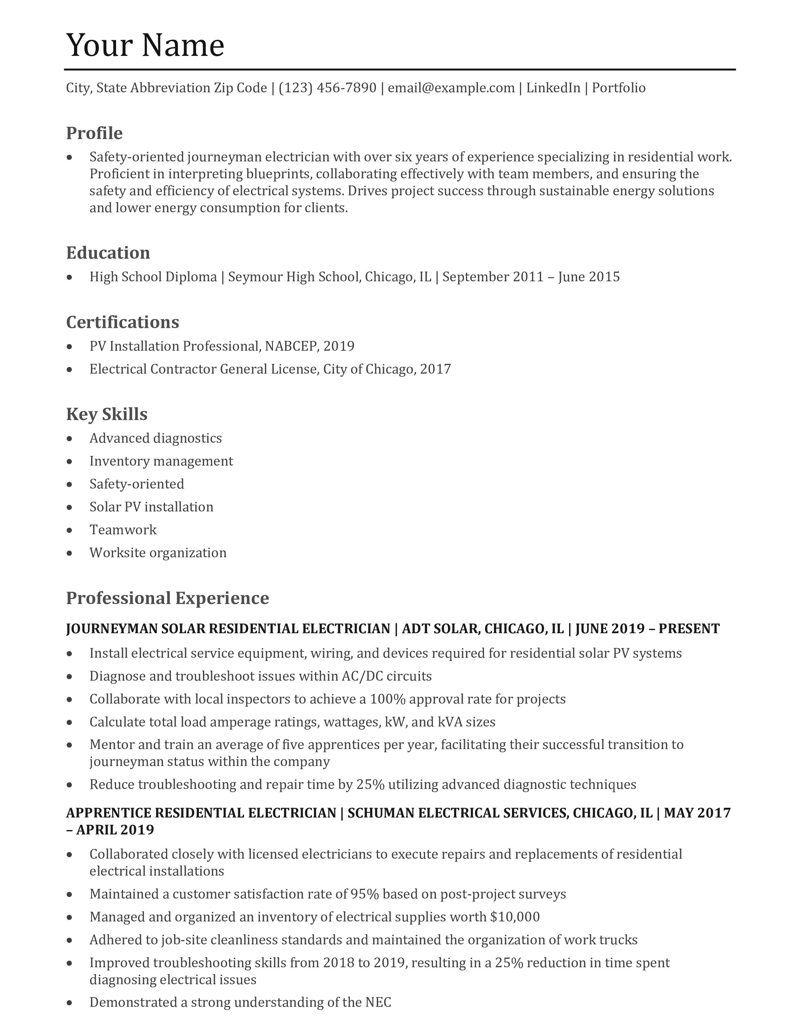 Electrician Resume Templates and Examples