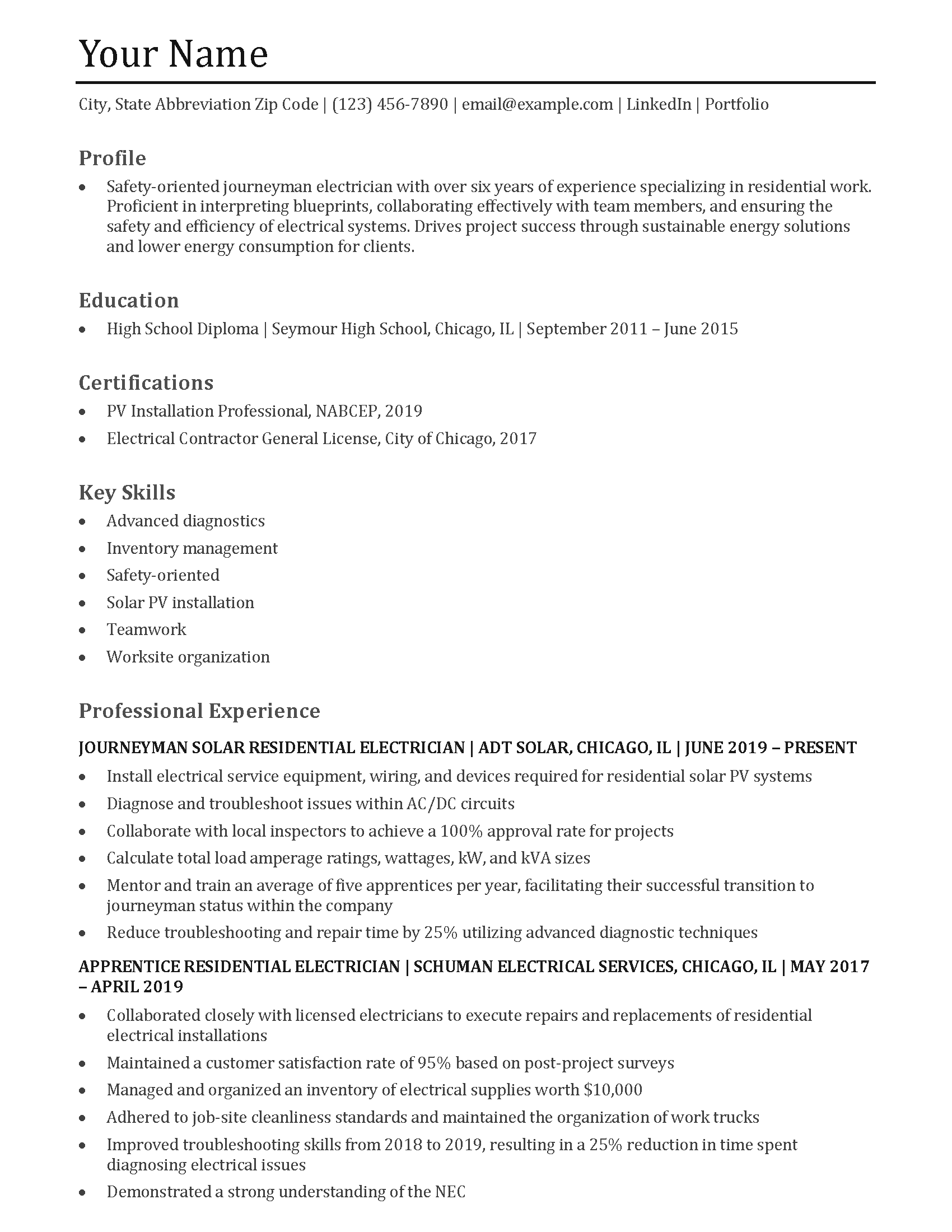 Electrician Resume Templates and - Electrician Resume Templates And Examples 