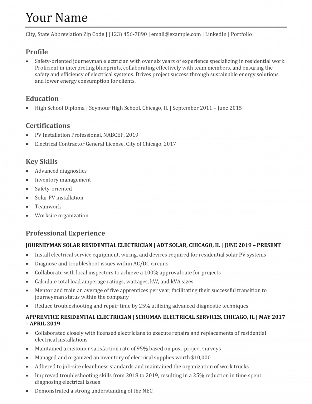 Electrician Resume Templates and Examples