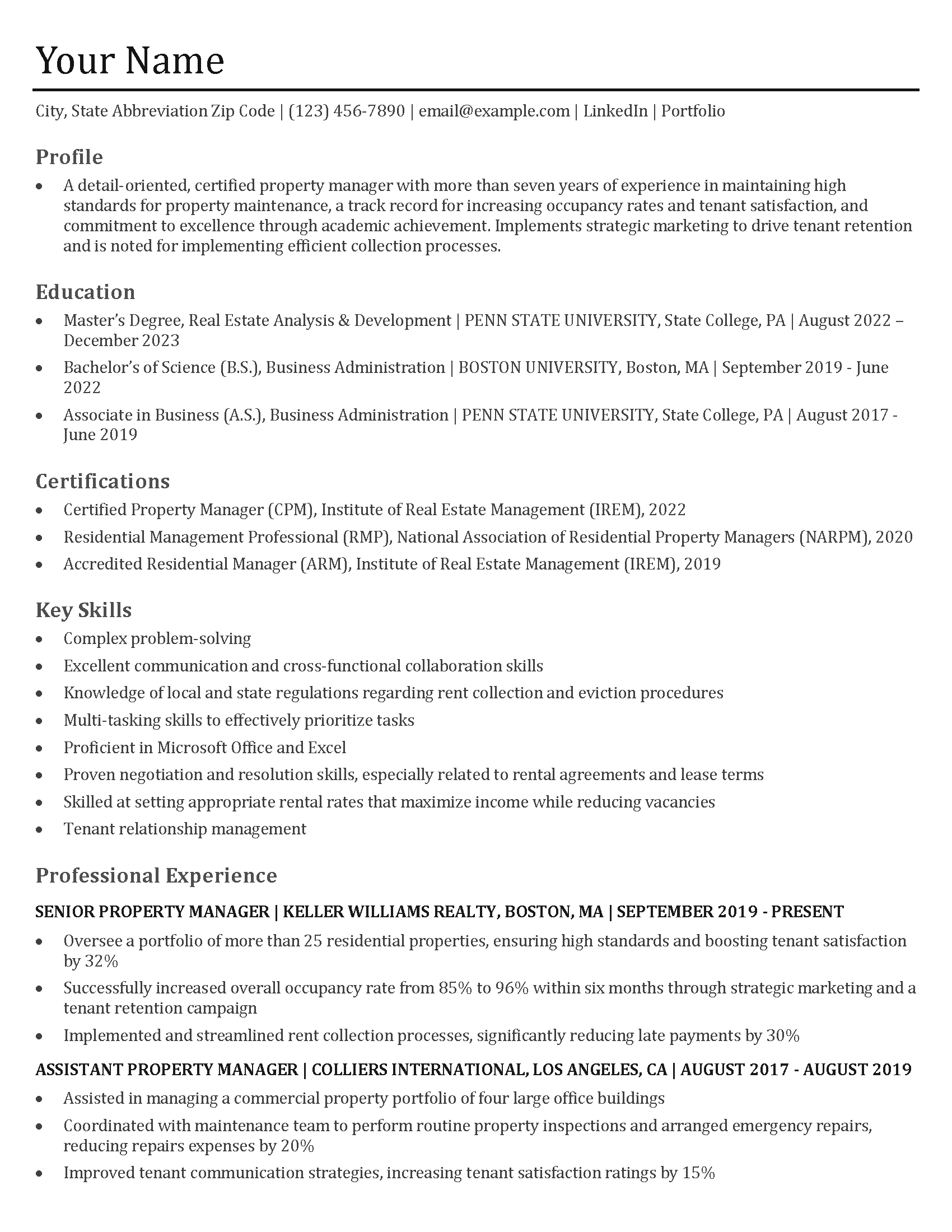 Executive Resume Templates and - Property Manager Resume Templates And Examples Image 