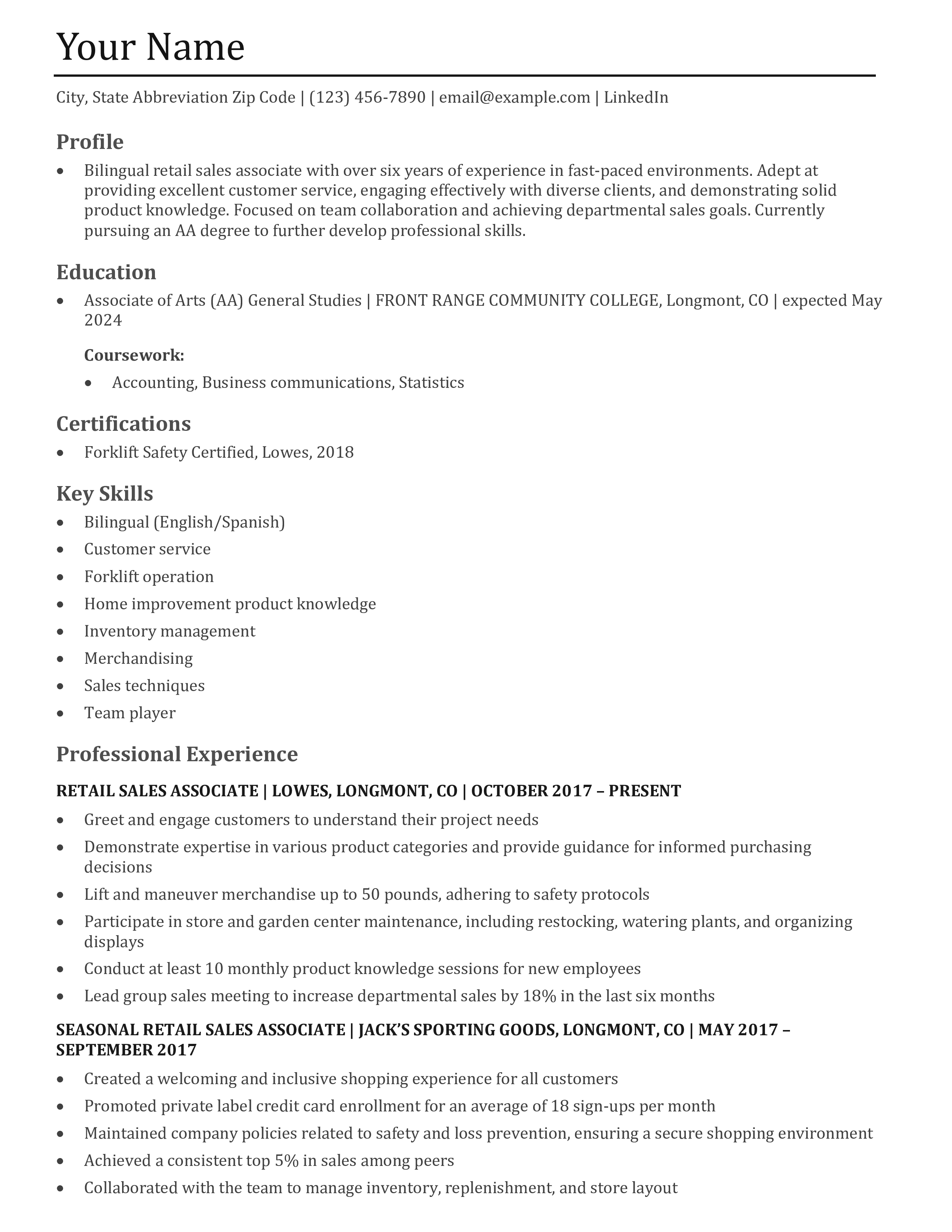 Retail Resume Templates and Examples
