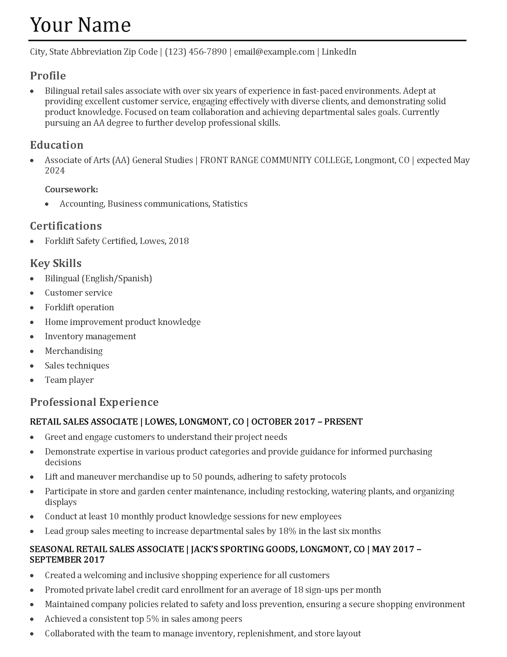 Retail Sales Associate Resume Templates - Retail Resume Templates And Examples
