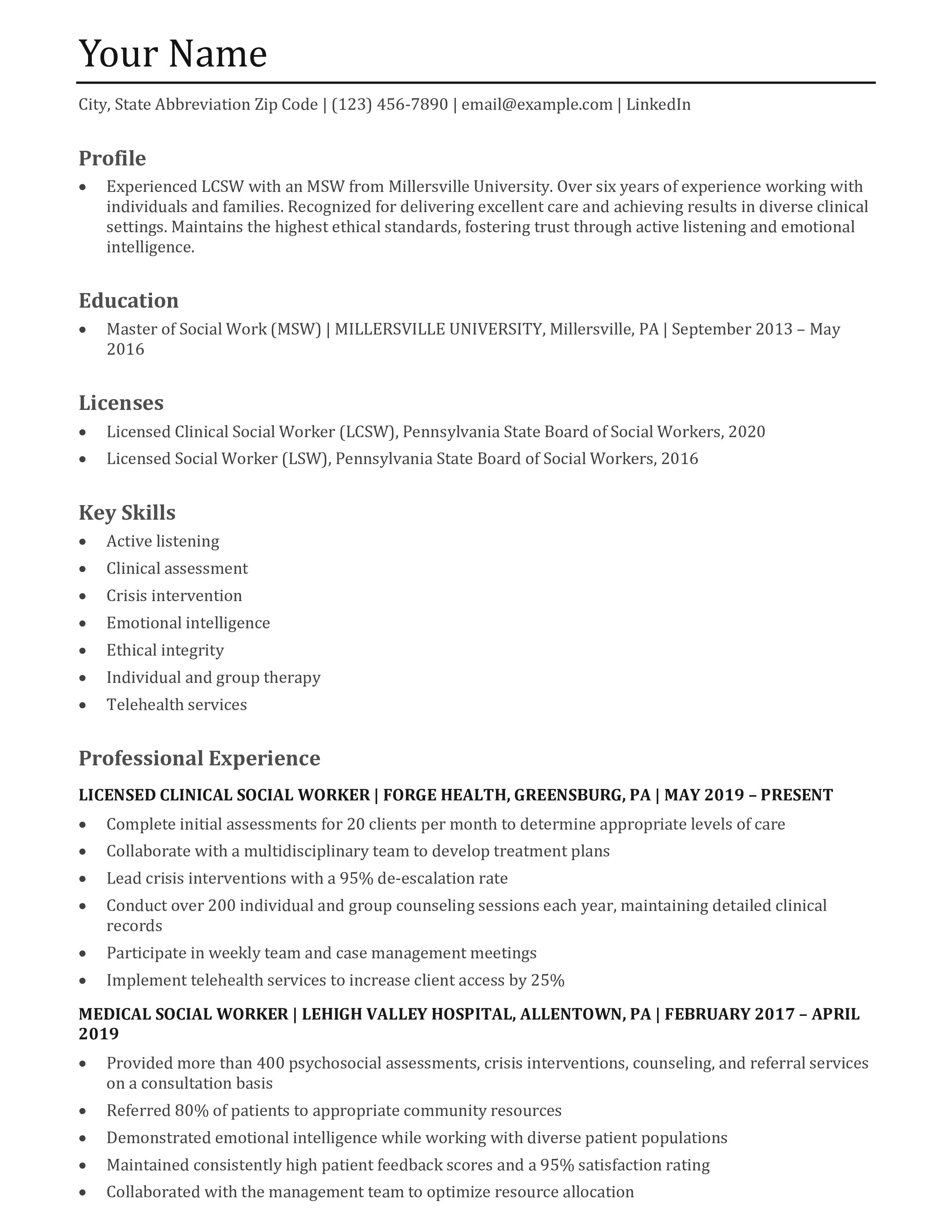 Social Work Resume Templates and Examples