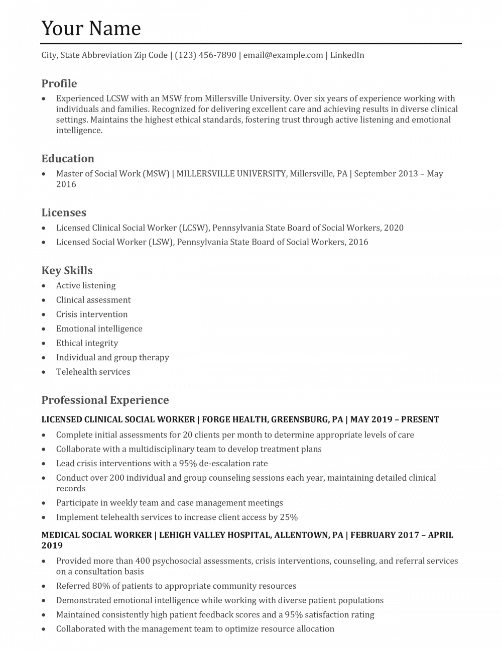 Social Work Resume Templates and Examples