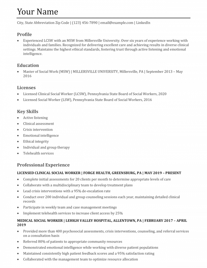 Social Work Resume Templates and Examples