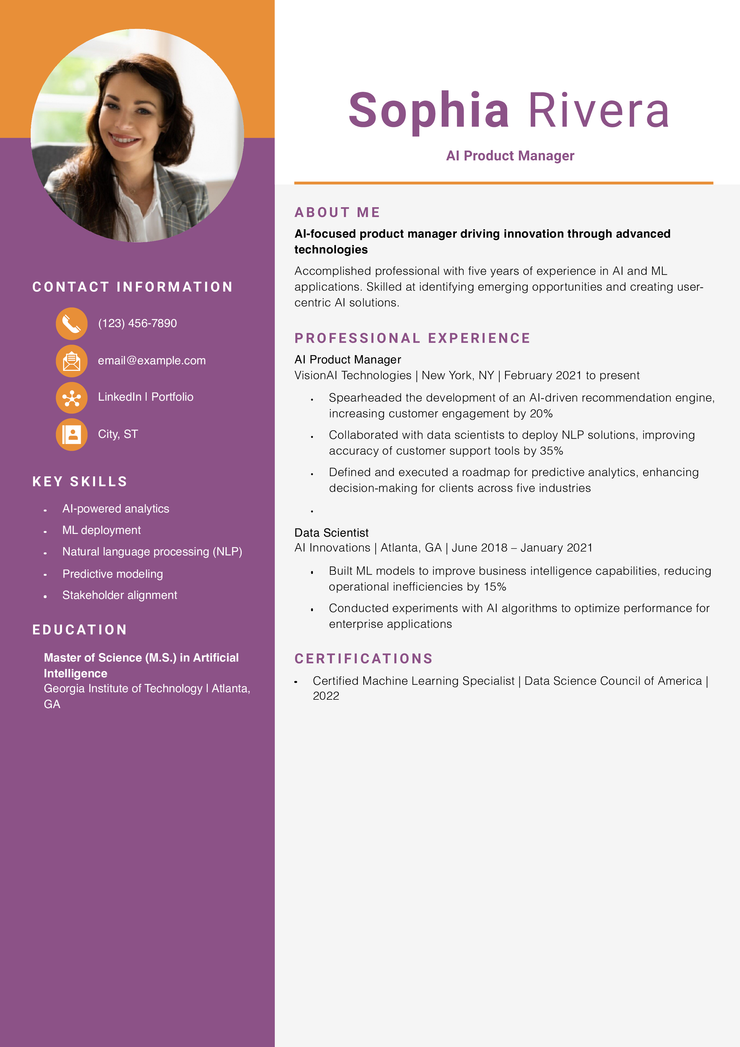AI Product Manager Resume Example