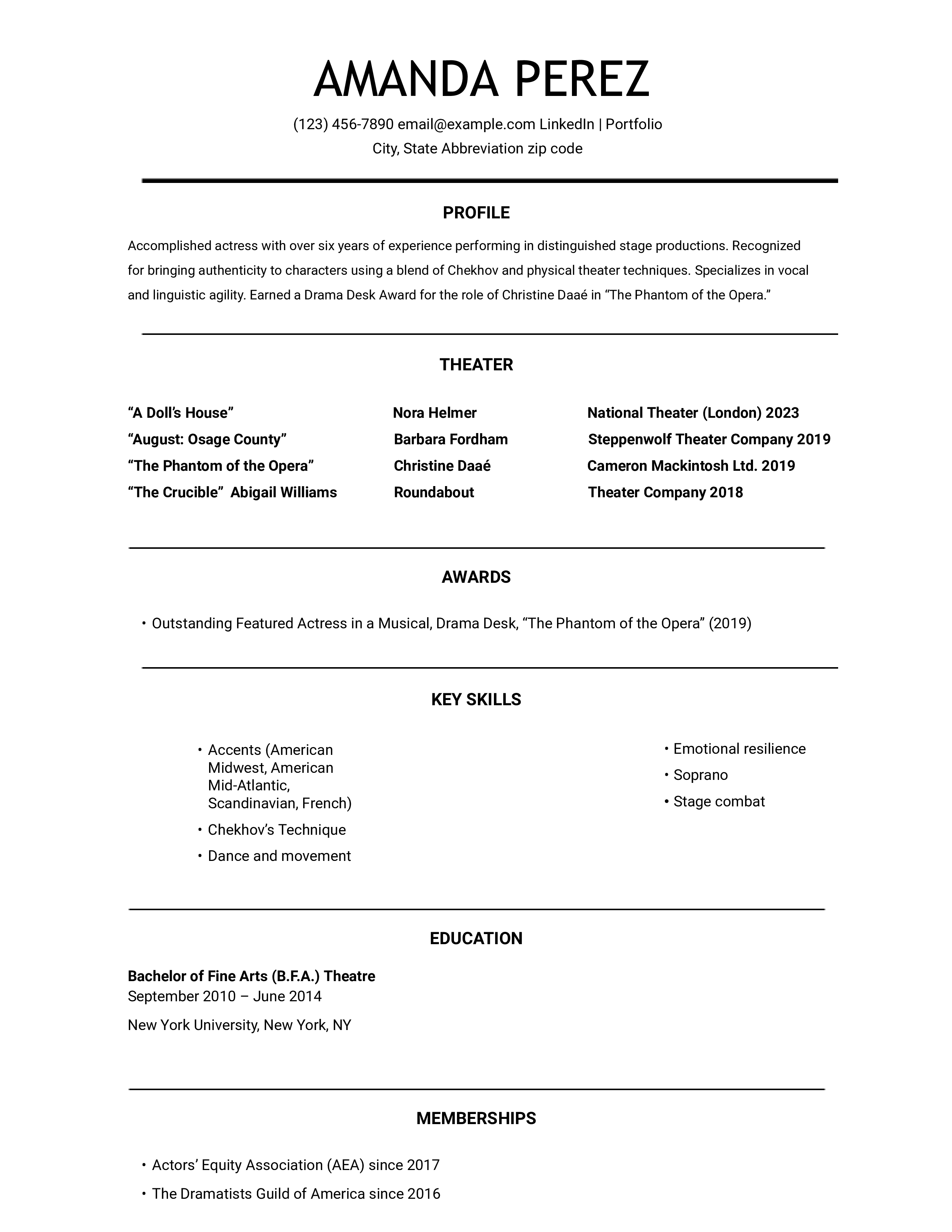 Acting Resume Templates and Examples