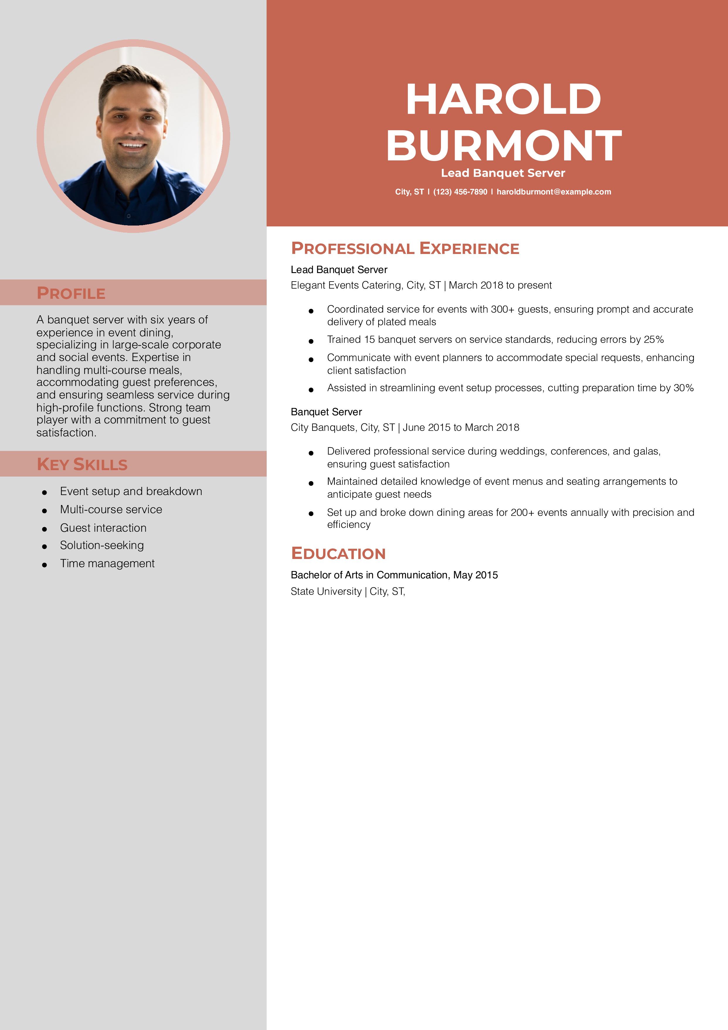 Banquet Server Resume Example