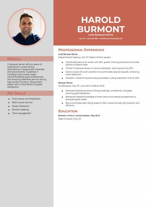 Banquet Server Resume Example