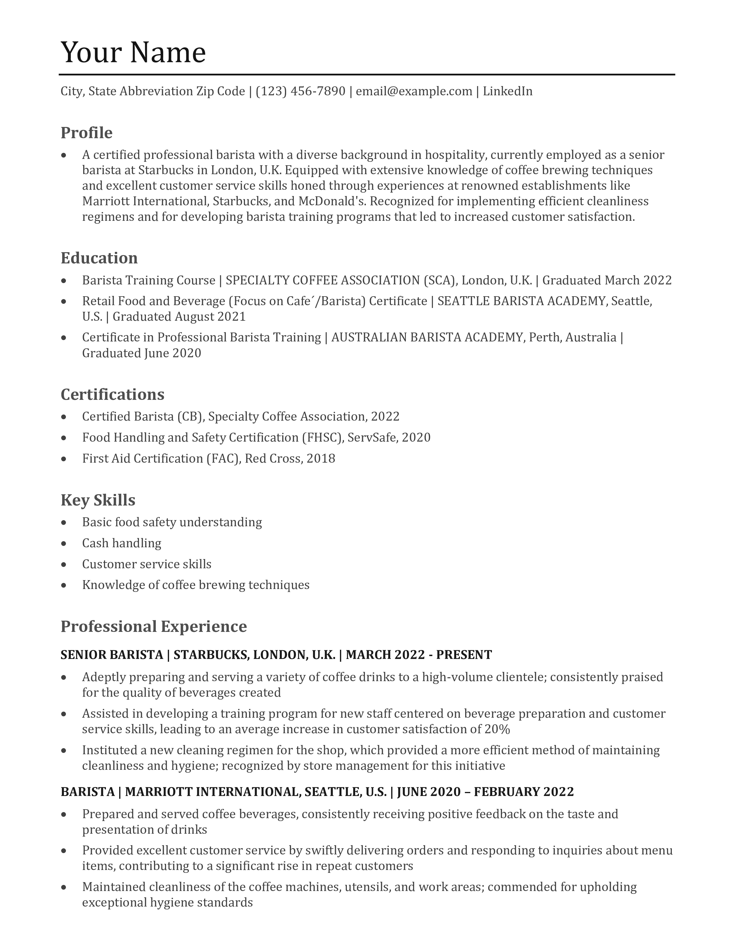 Barista Resume Templates and Examples