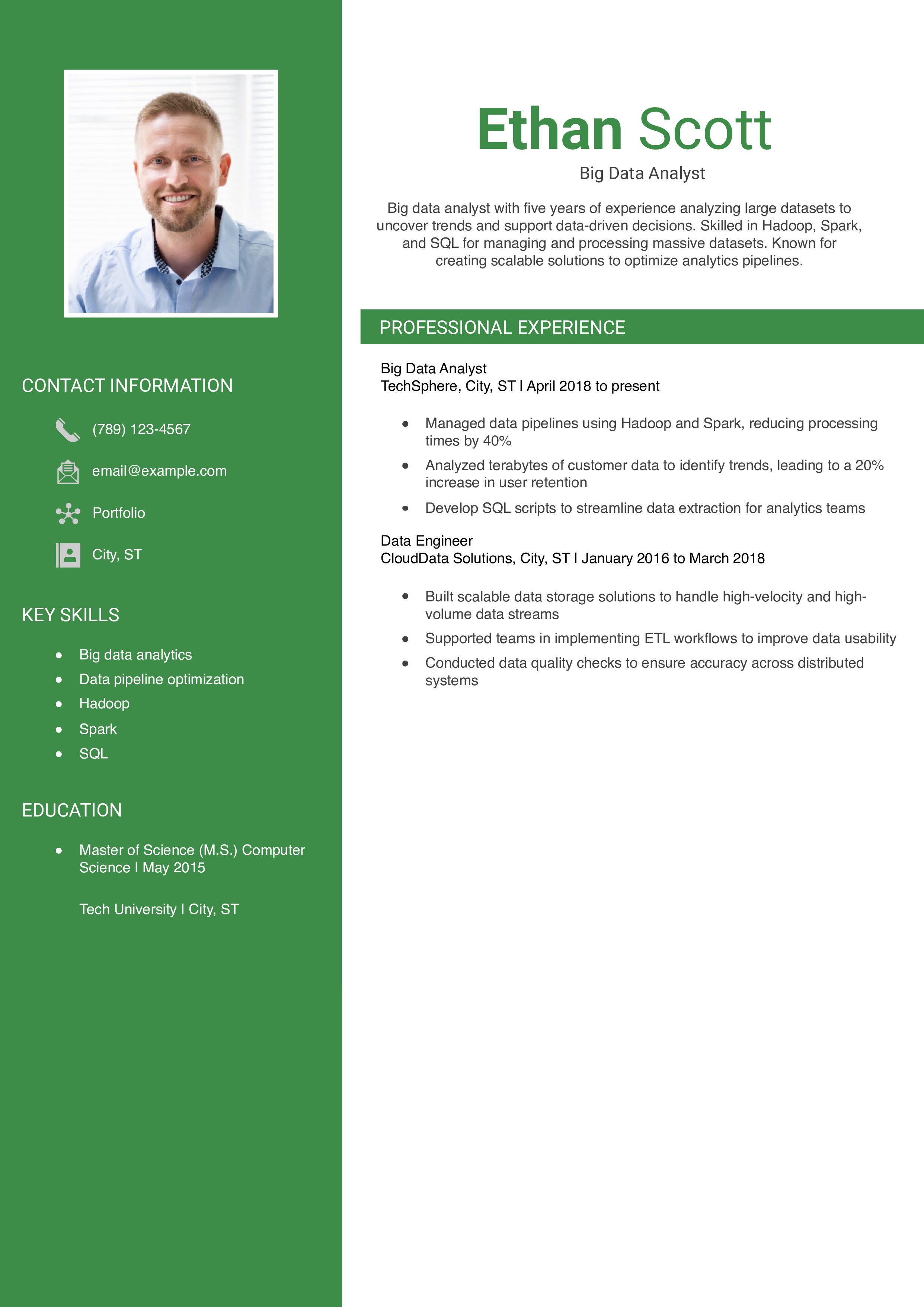 Big Data Analyst Resume Example