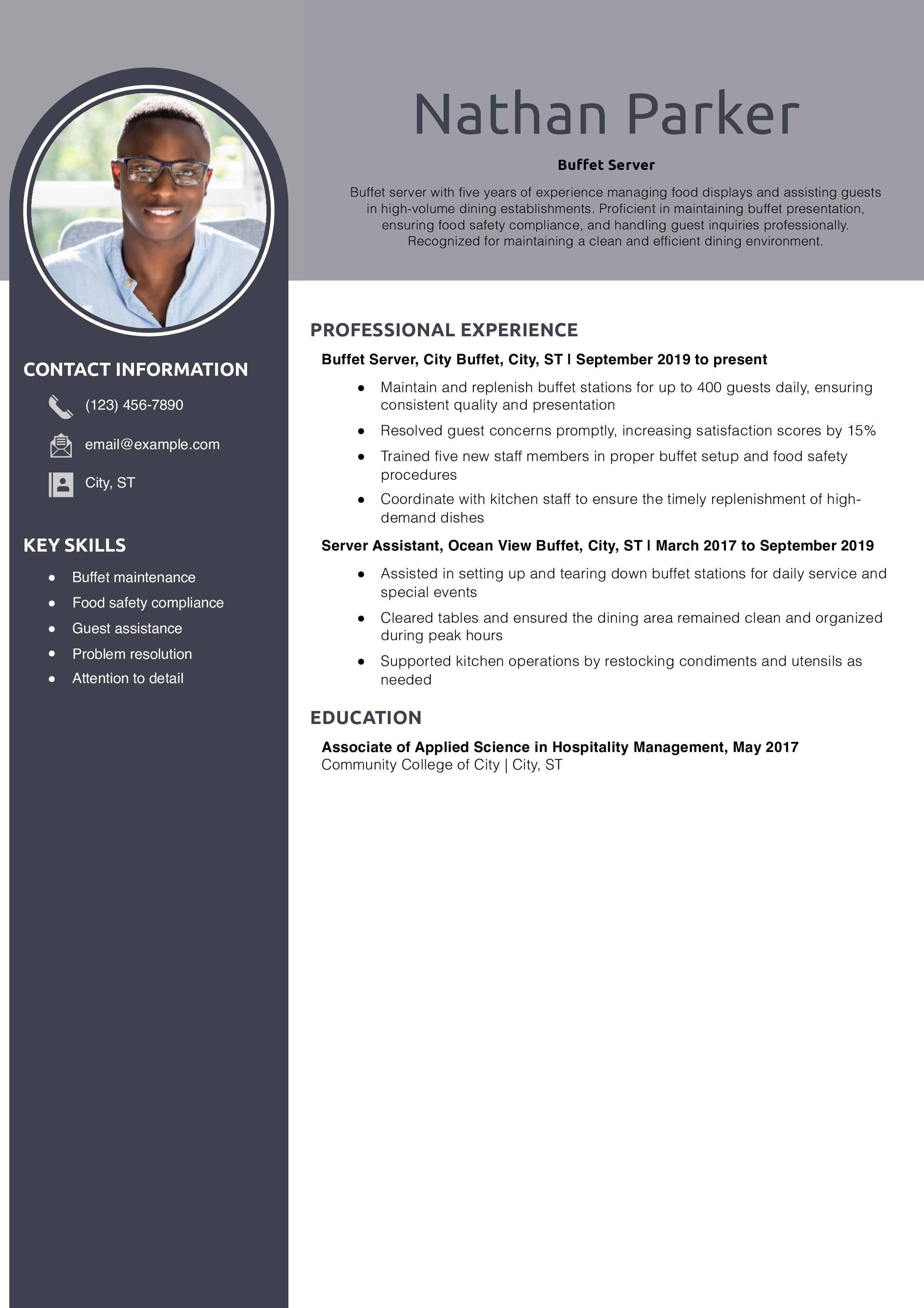 Buffet Server Resume Example