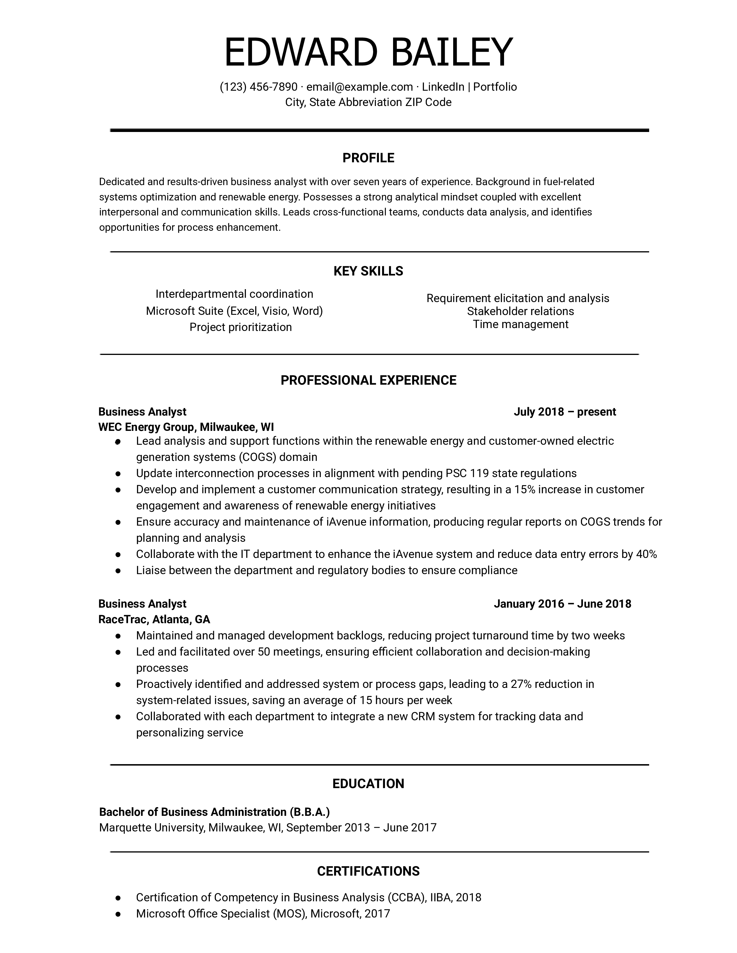 Business Analyst Resume Templates and Examples