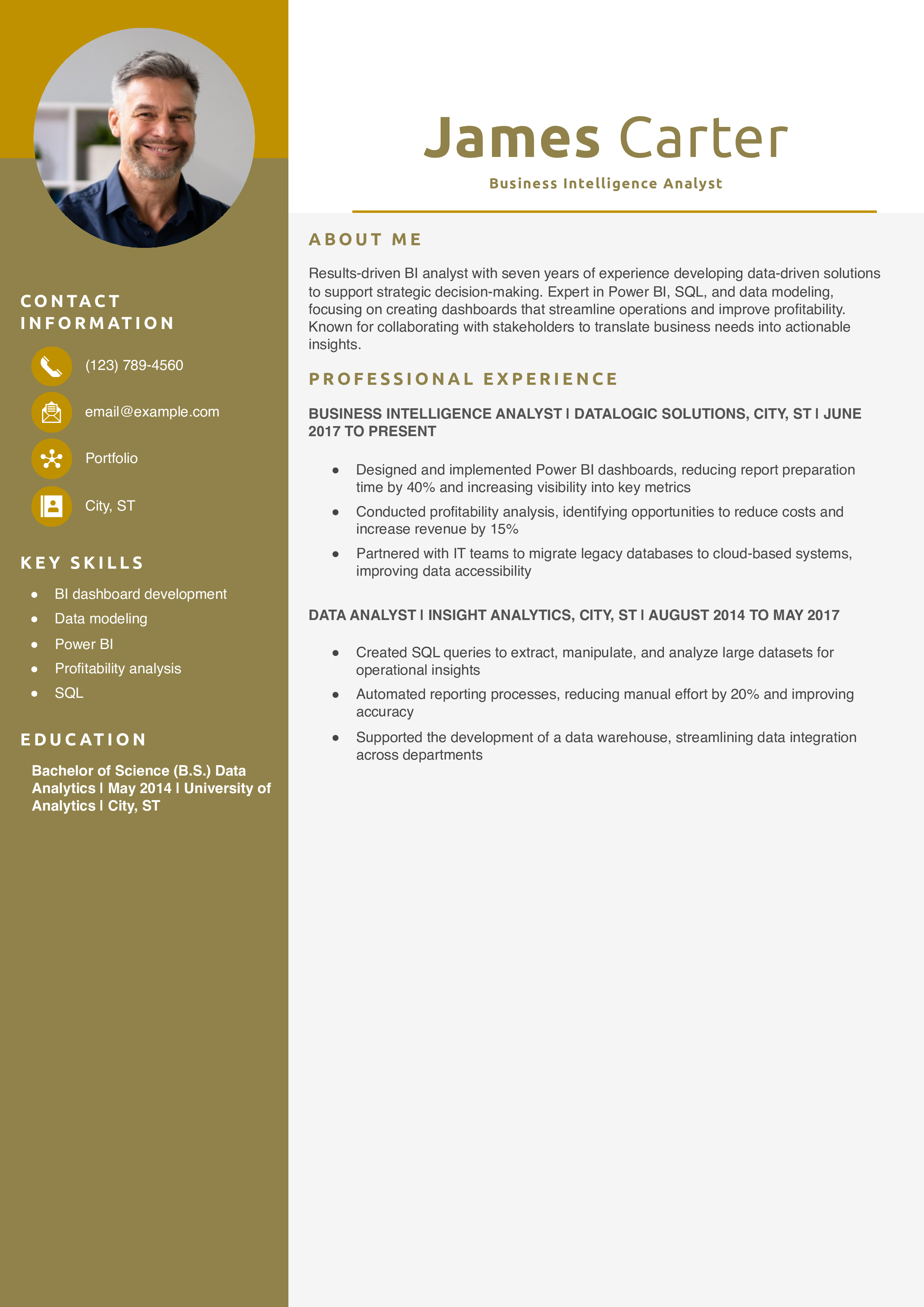 Business Intelligence Analyst Resume Example