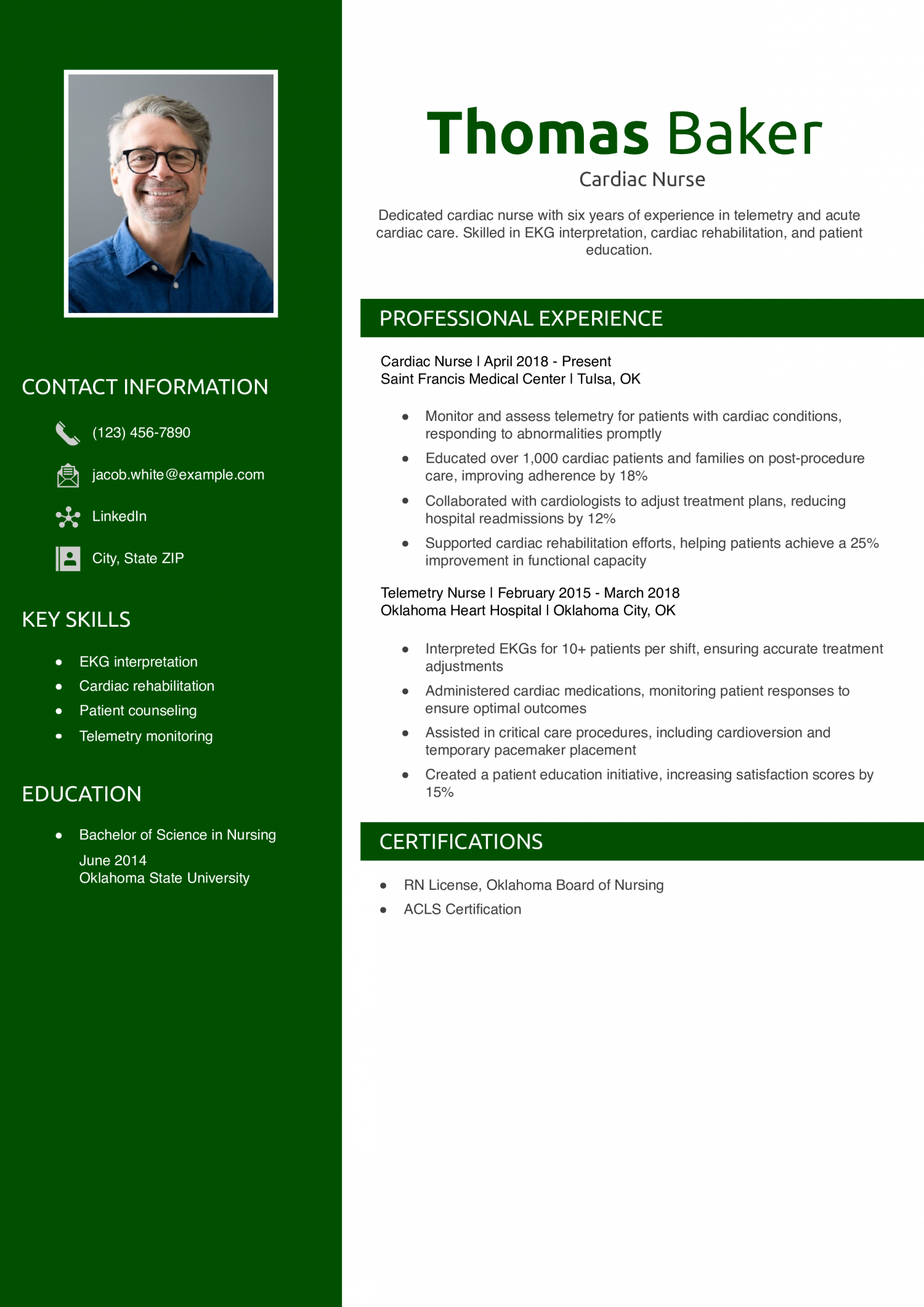 Cardiac Nurse Resume Example