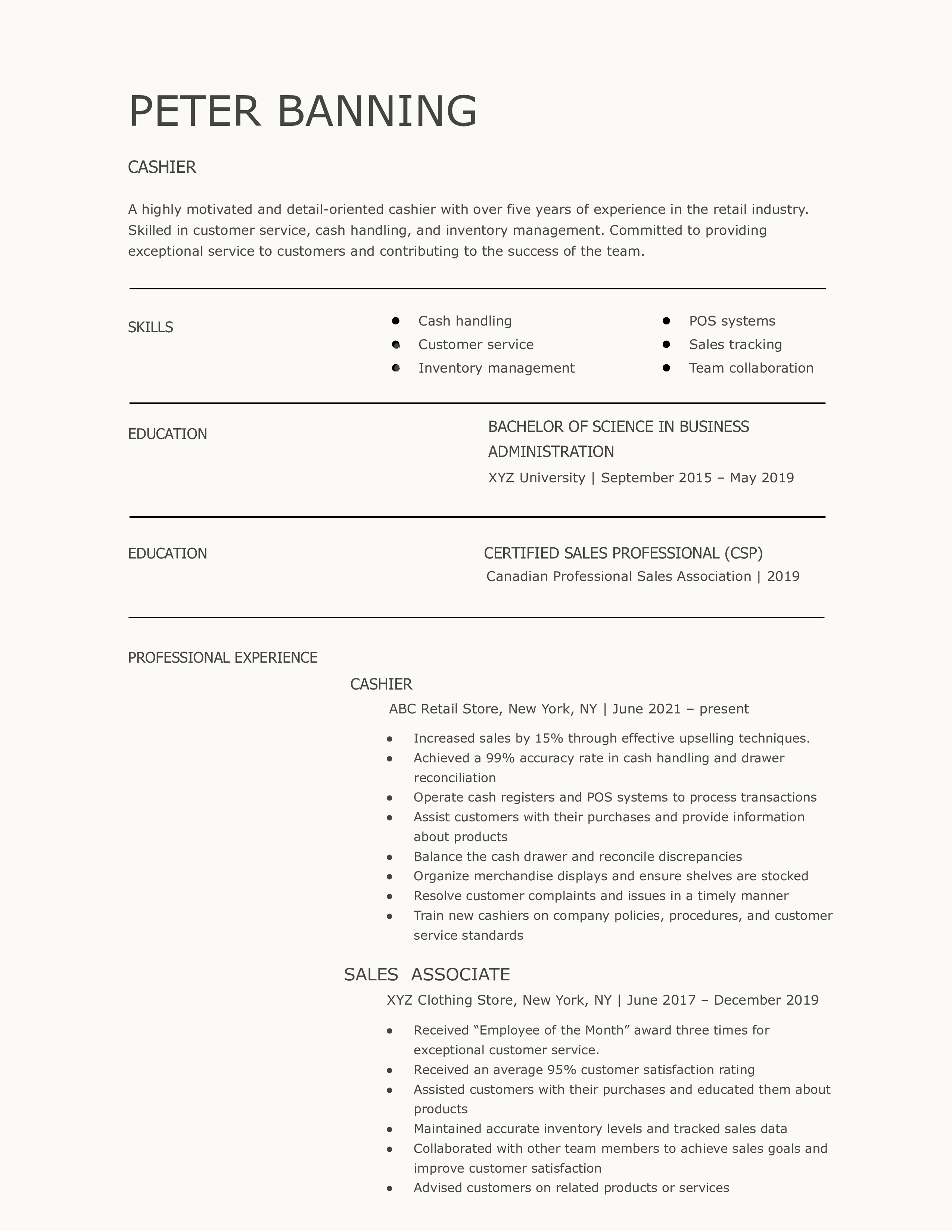 Cashier Resume Templates and Examples