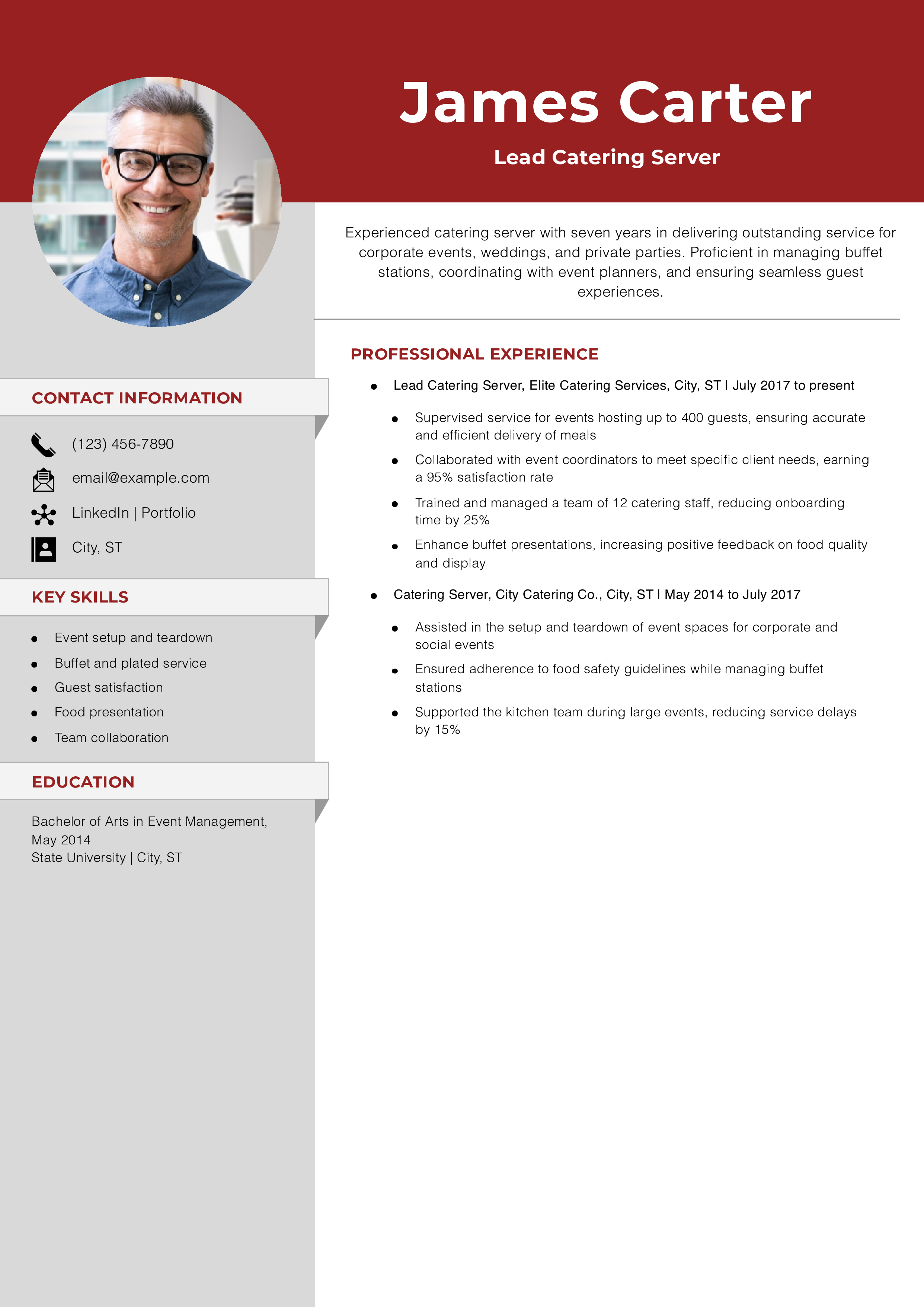 Catering Server Resume Example
