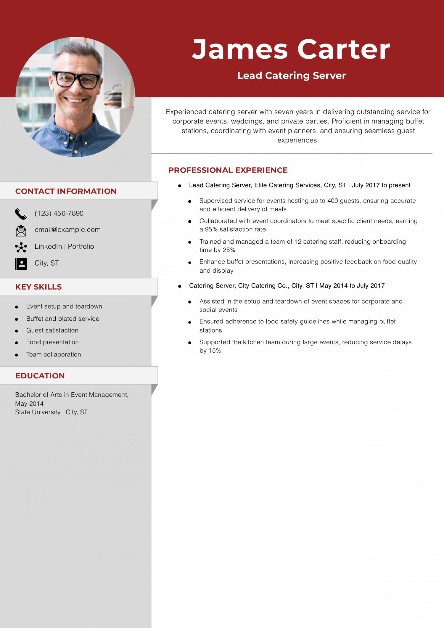 Catering Server Resume Example