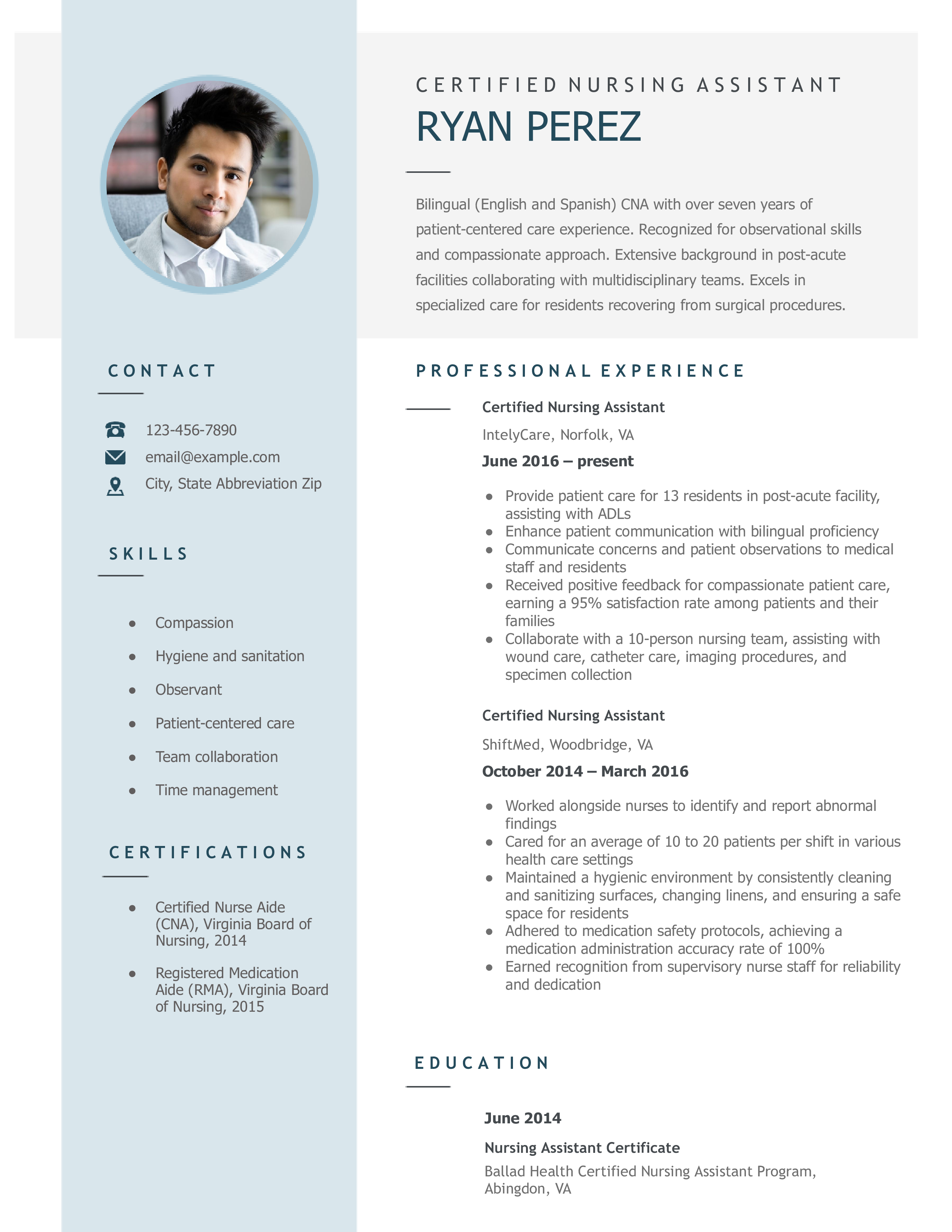 Certified Nursing Assistant Resume Templates and Examples