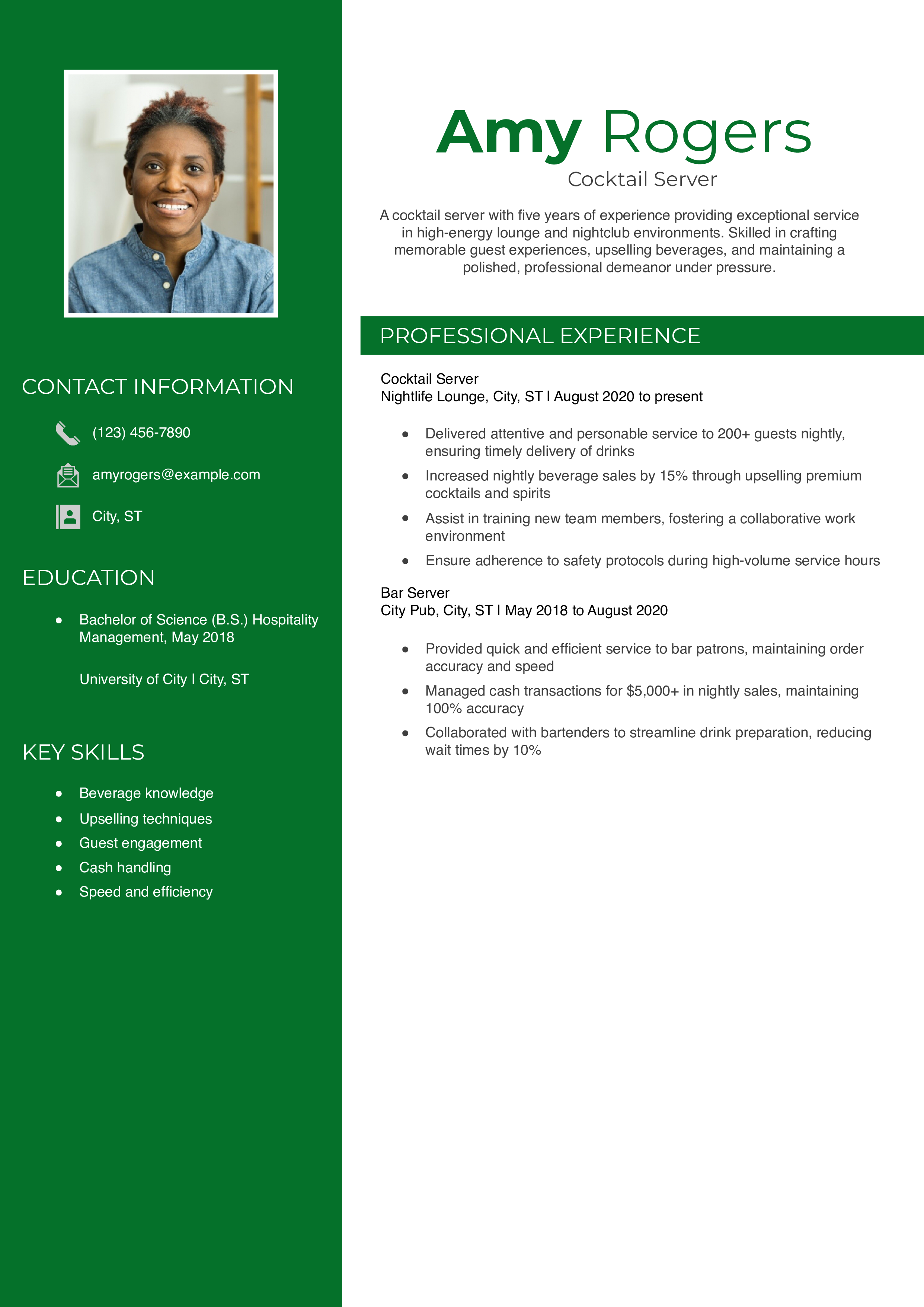 Cocktail Server Resume Example