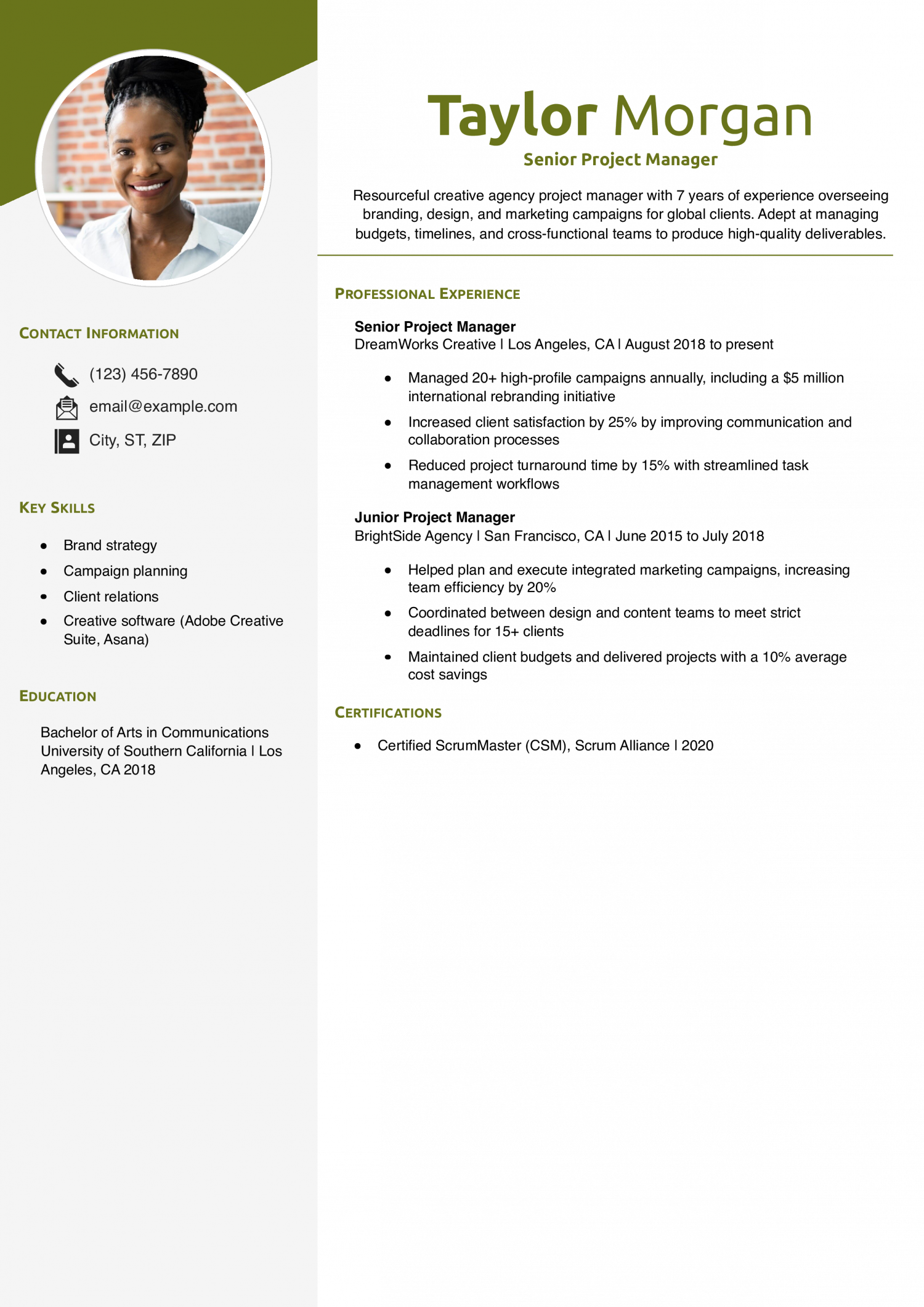 Creative Agency Project Manager Resume Example