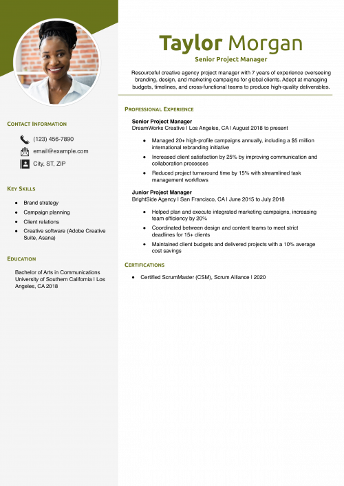 Creative Agency Project Manager Resume Example