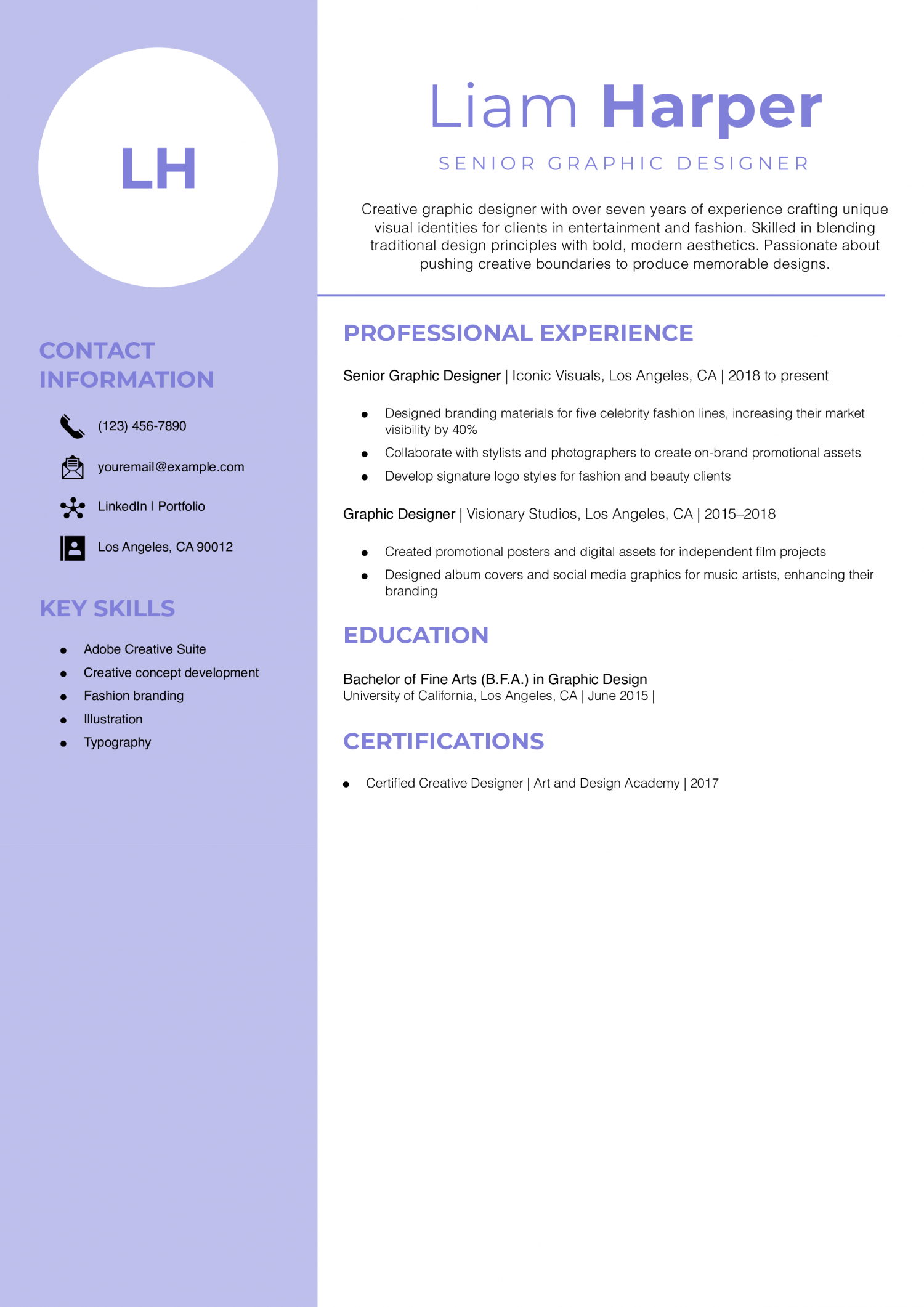 Creative Graphic Designer Resume Example