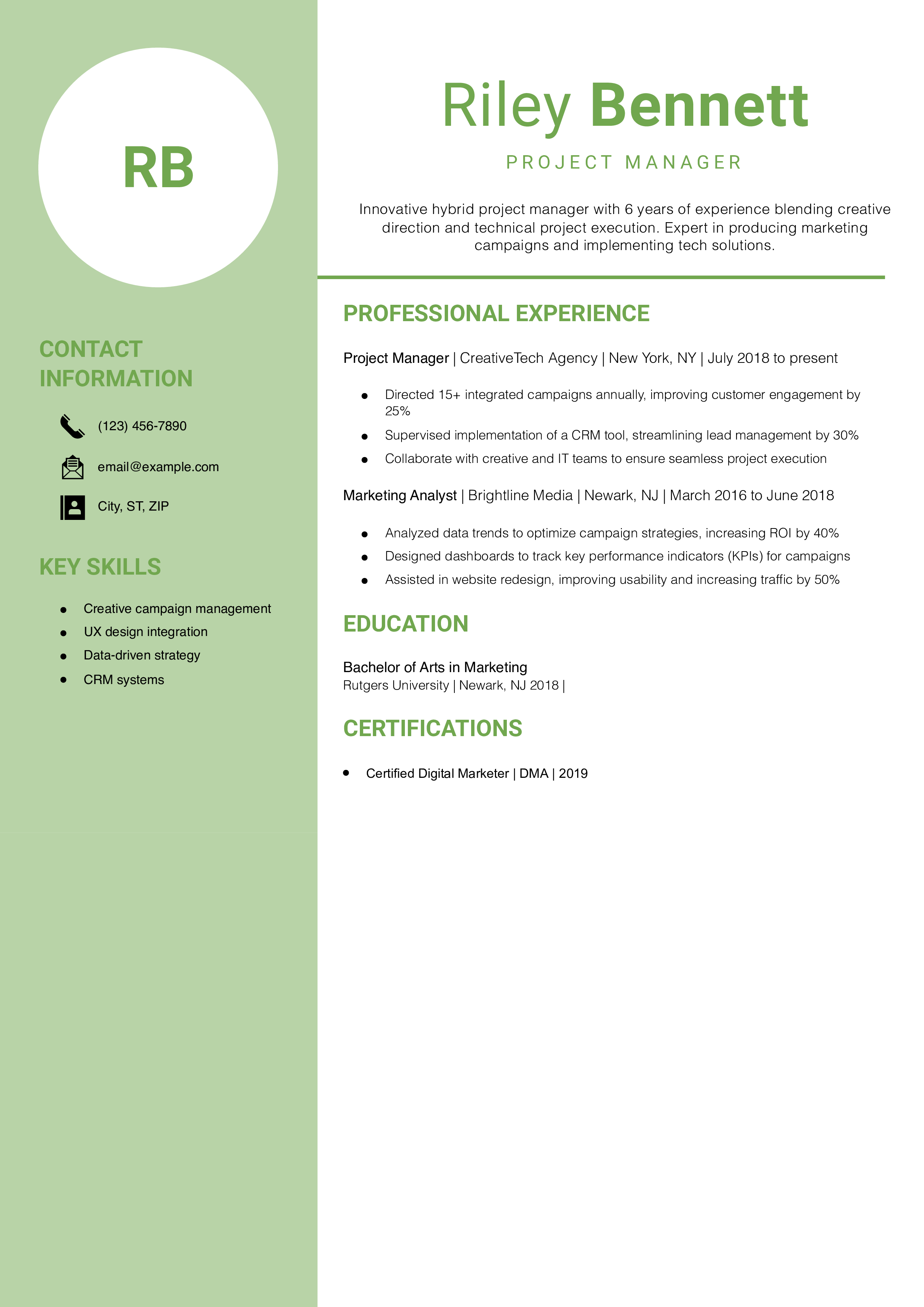 Creative Hybrid Project Manager Resume Example