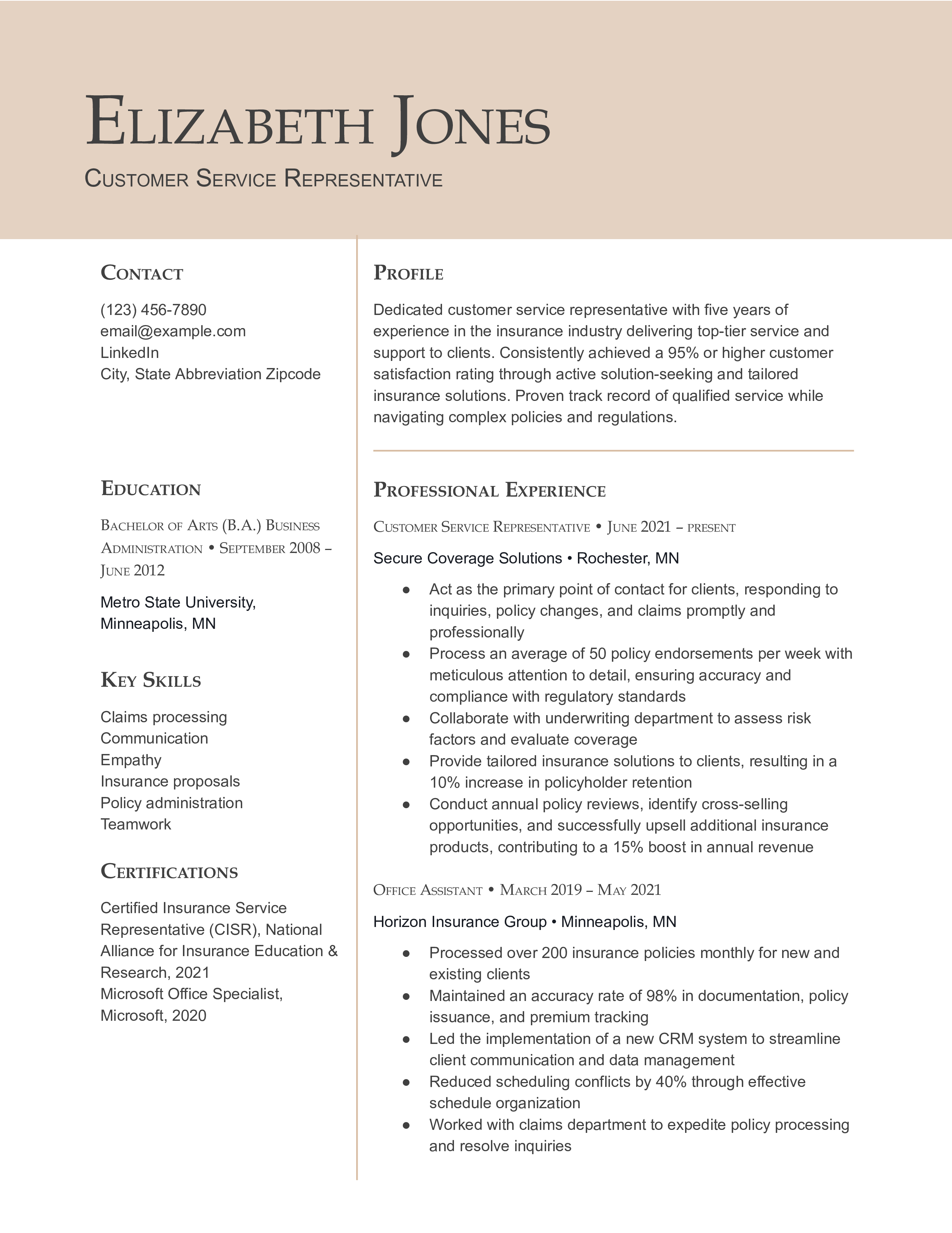 Customer Service Representative Resume Templates and Examples_Mid-career