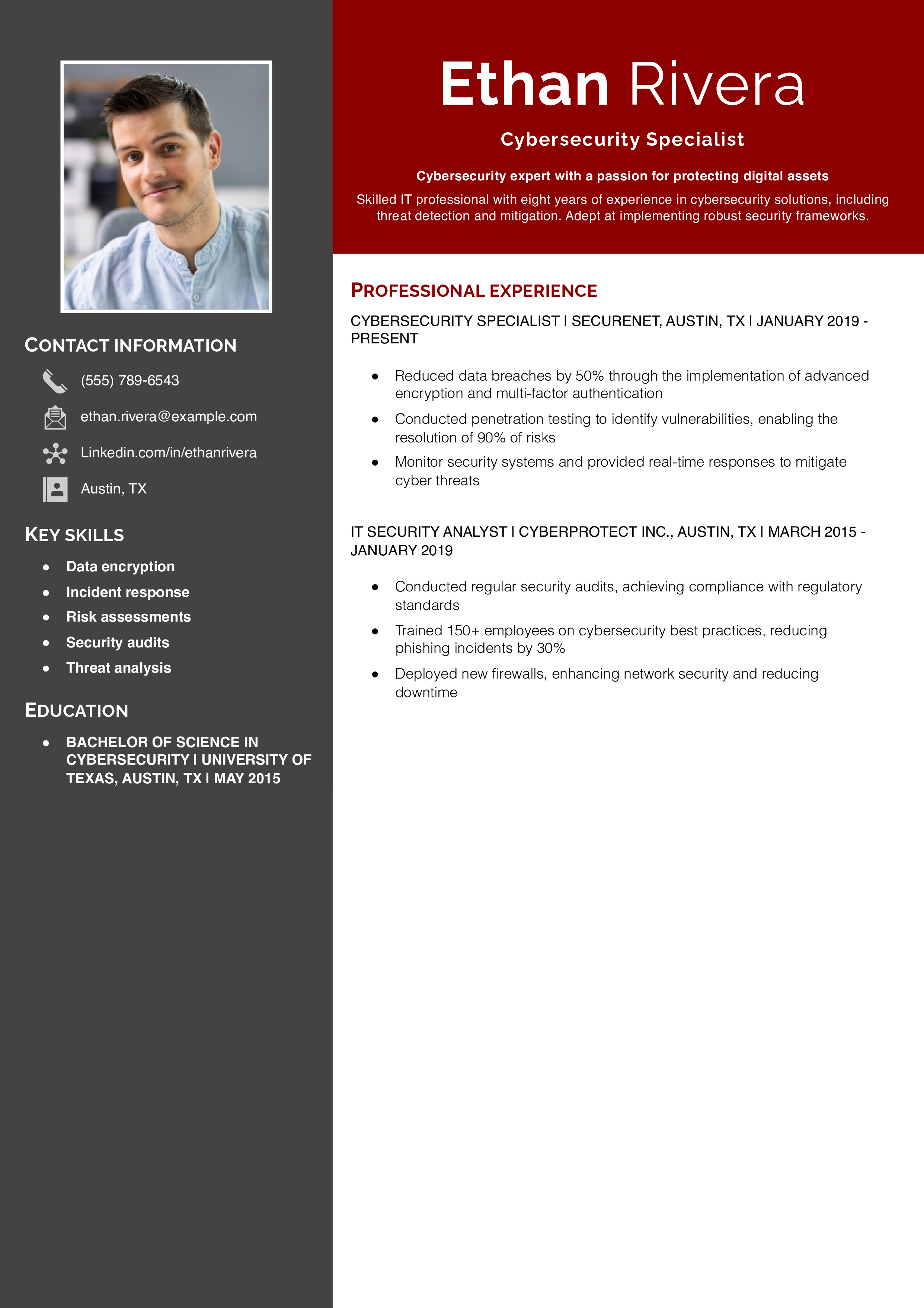 Cybersecurity Specialist Resume Example