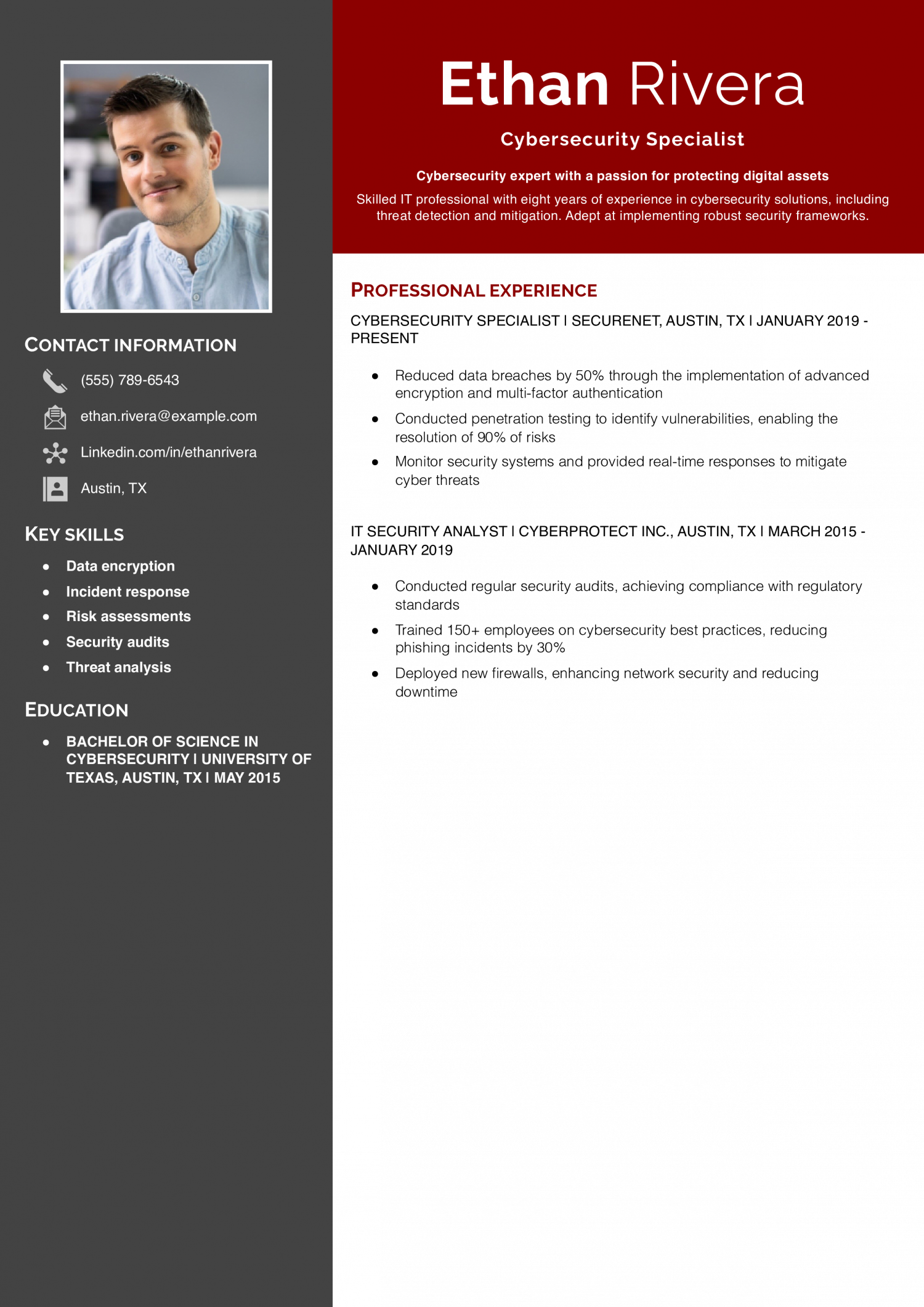Cybersecurity Specialist Resume Example