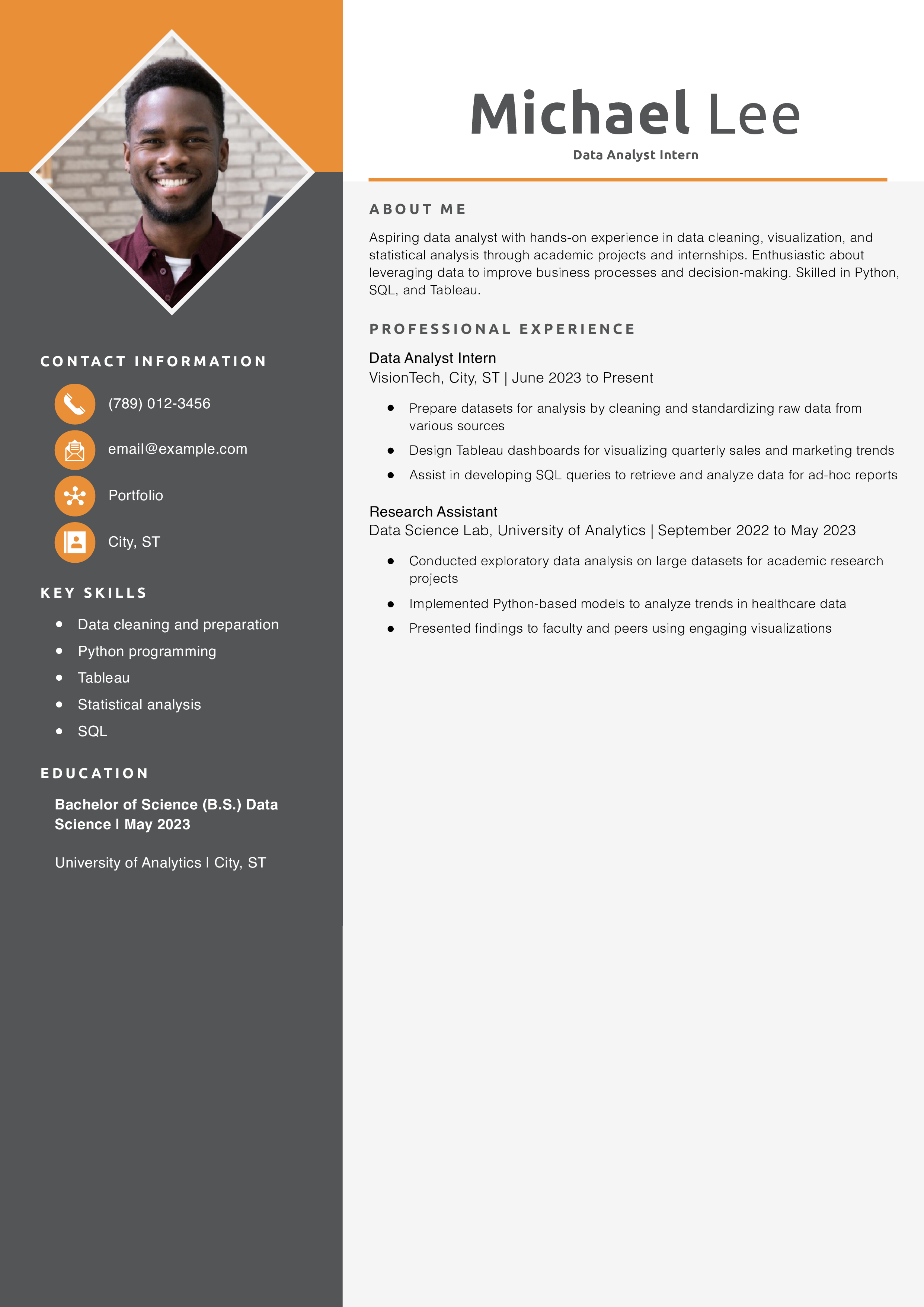 Data Analyst Intern Resume Example