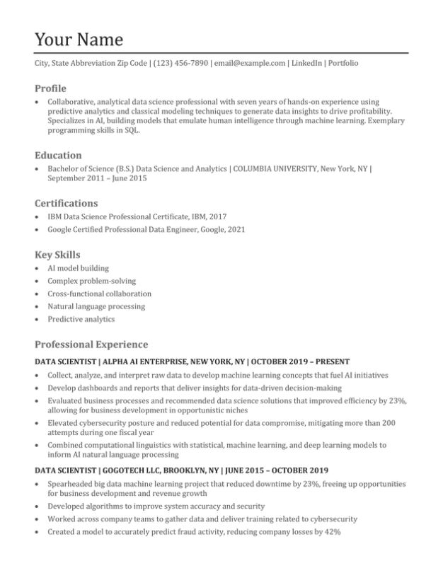 Data Scientist Resume Templates and Examples