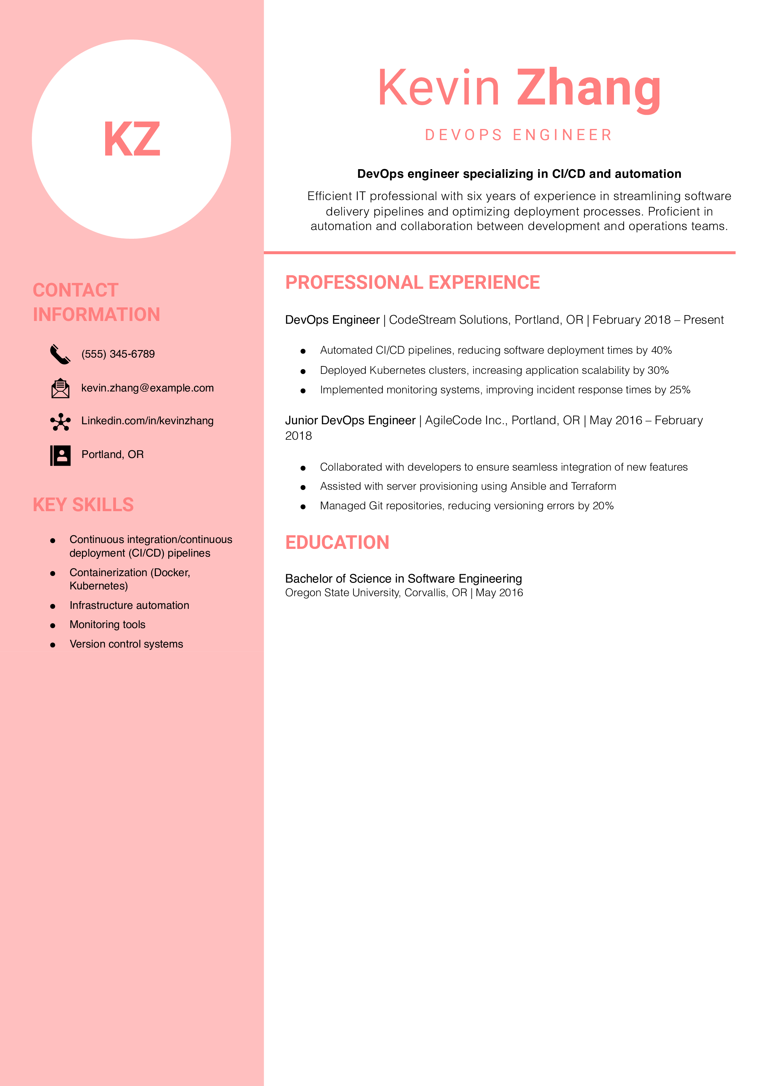 DevOps Engineer Resume Example
