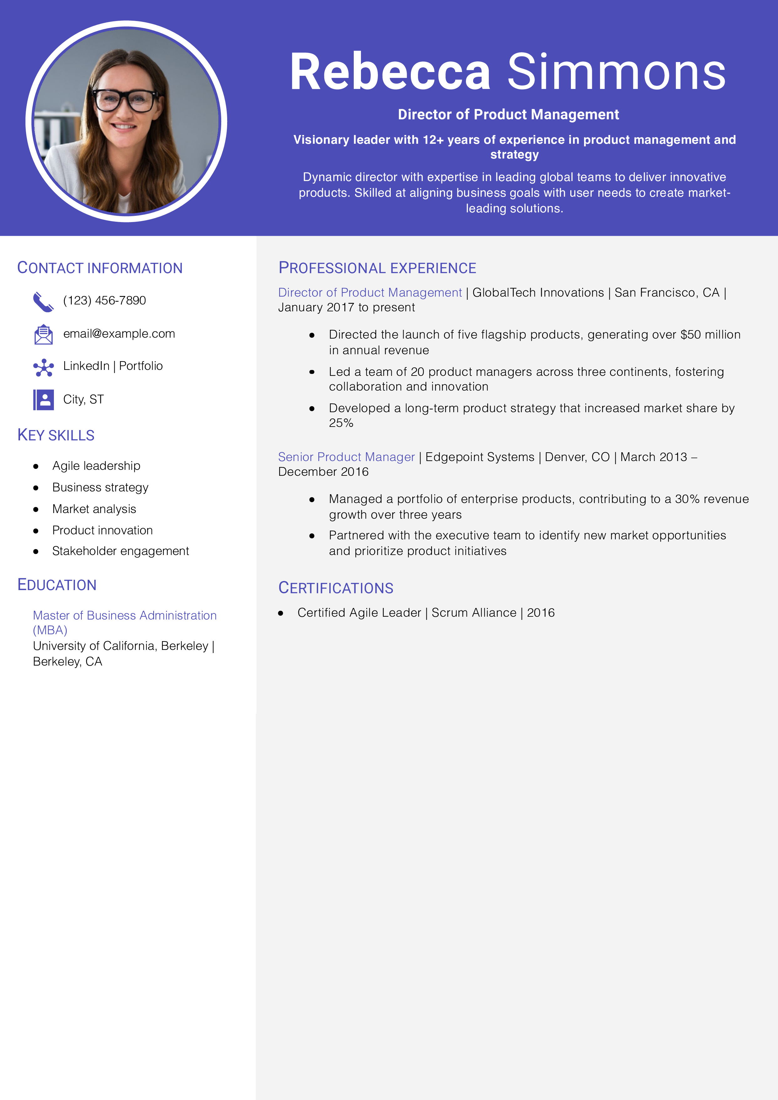 Director of Product Management Resume Example