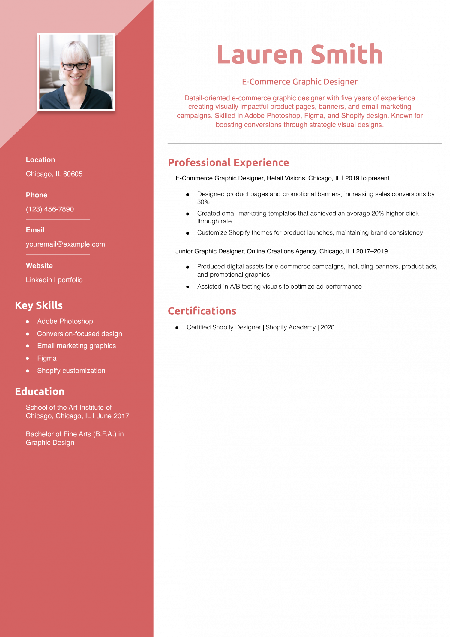 E-Commerce Graphic Designer Resume Example