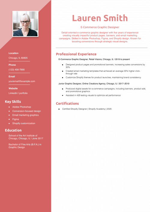 E-Commerce Graphic Designer Resume Example