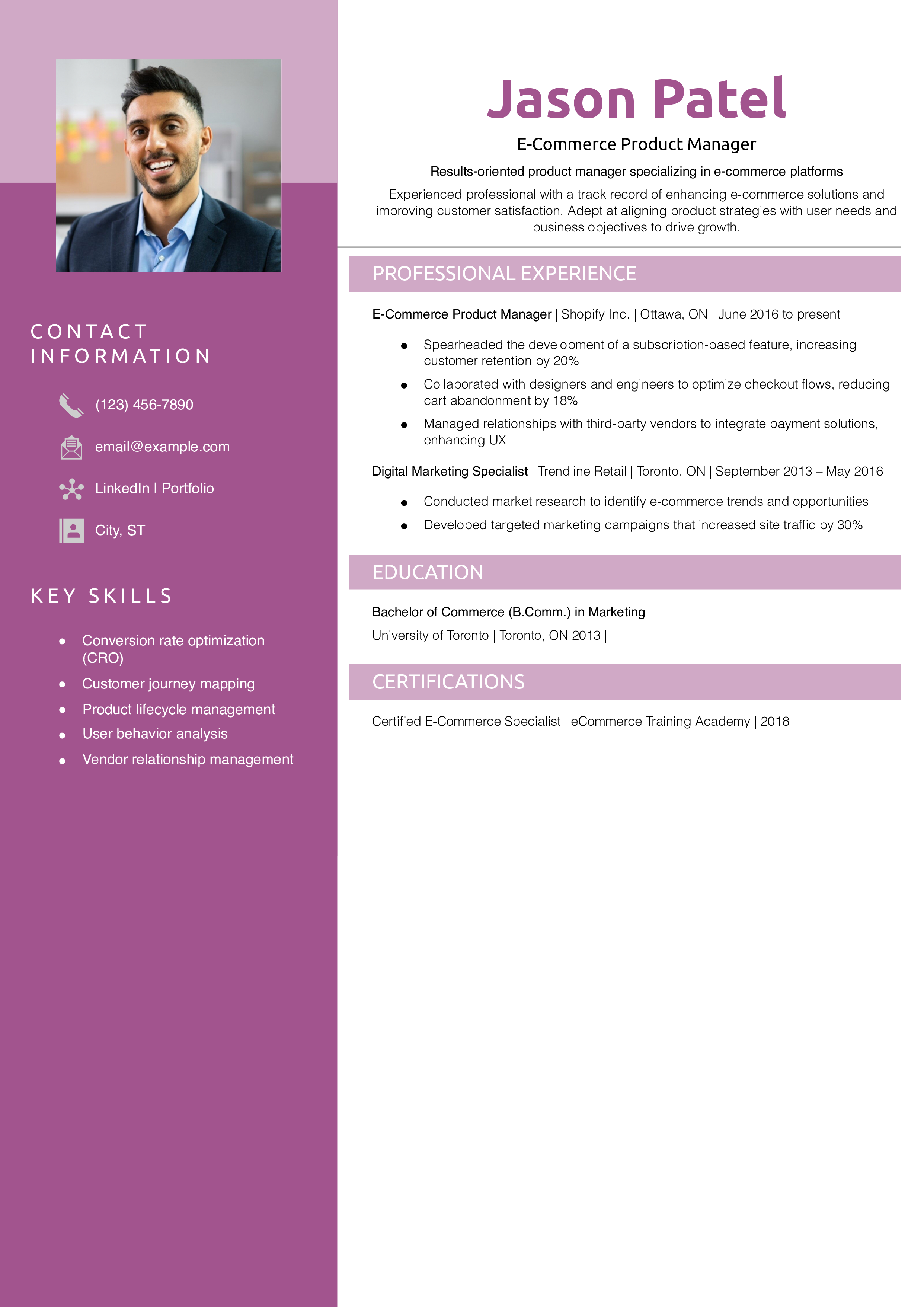 E-Commerce Product Manager Resume Example